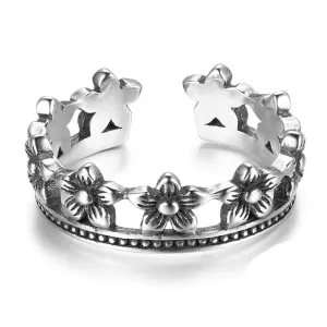 Vintage 925 Sterling Silver Flowers Shape Ring for Women, Adjustable Ring Jewelry