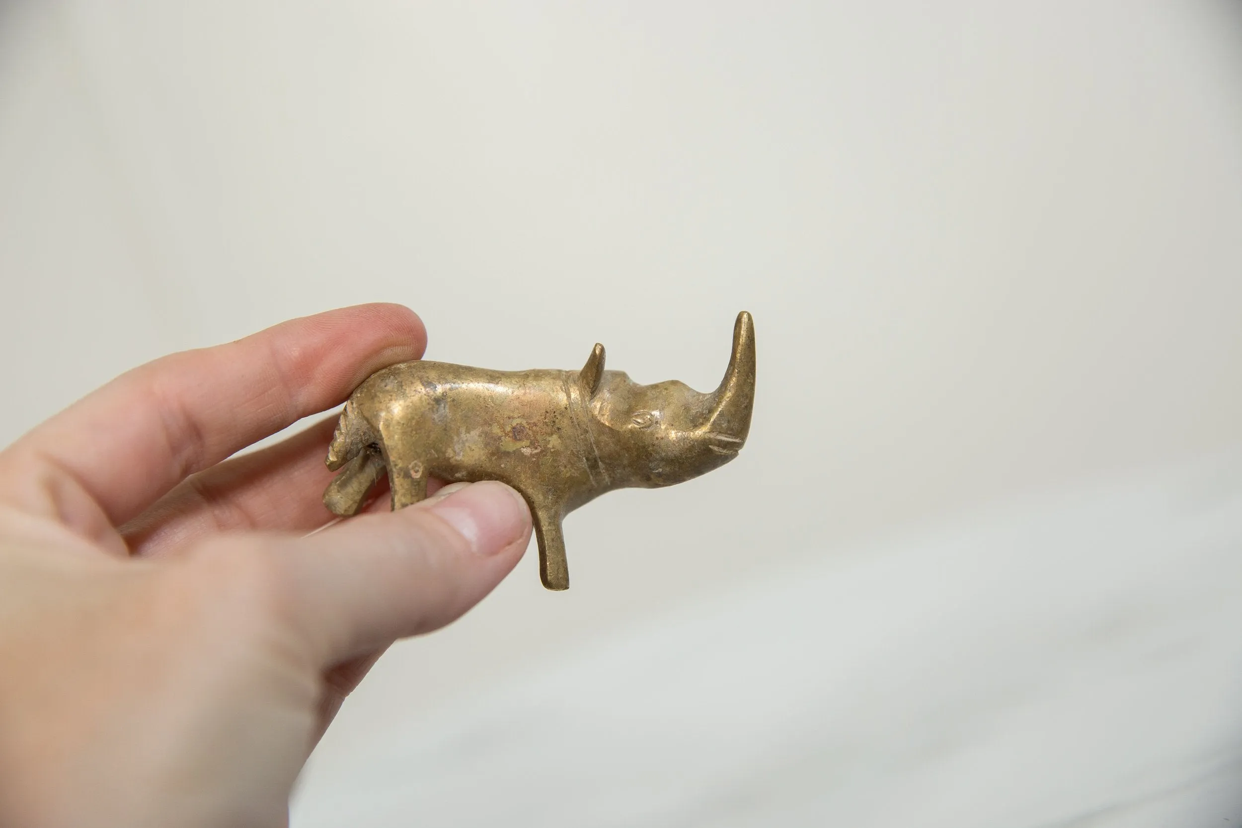 Vintage African Bronze Rhino with Golden Patina