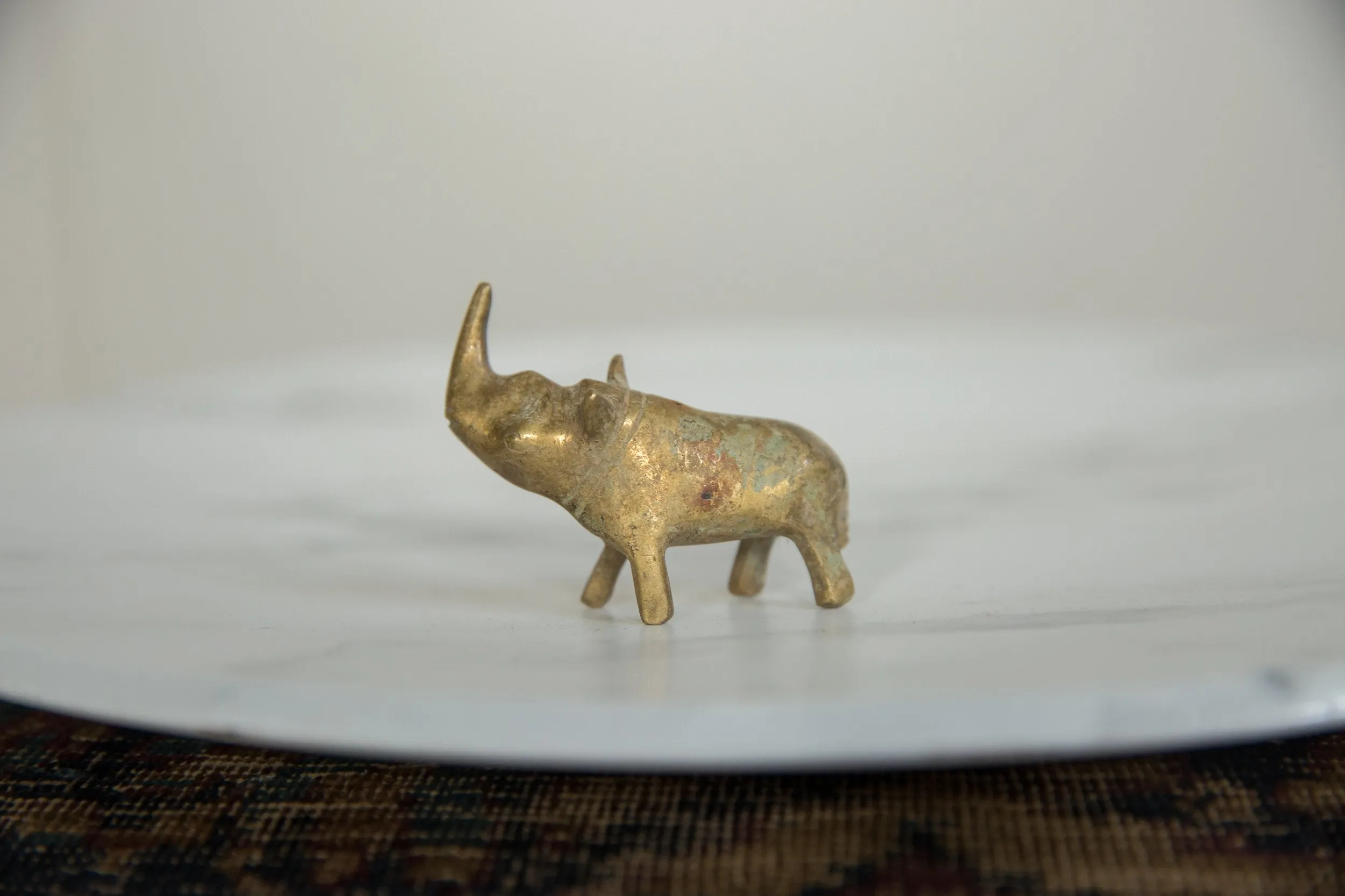 Vintage African Bronze Rhino with Golden Patina