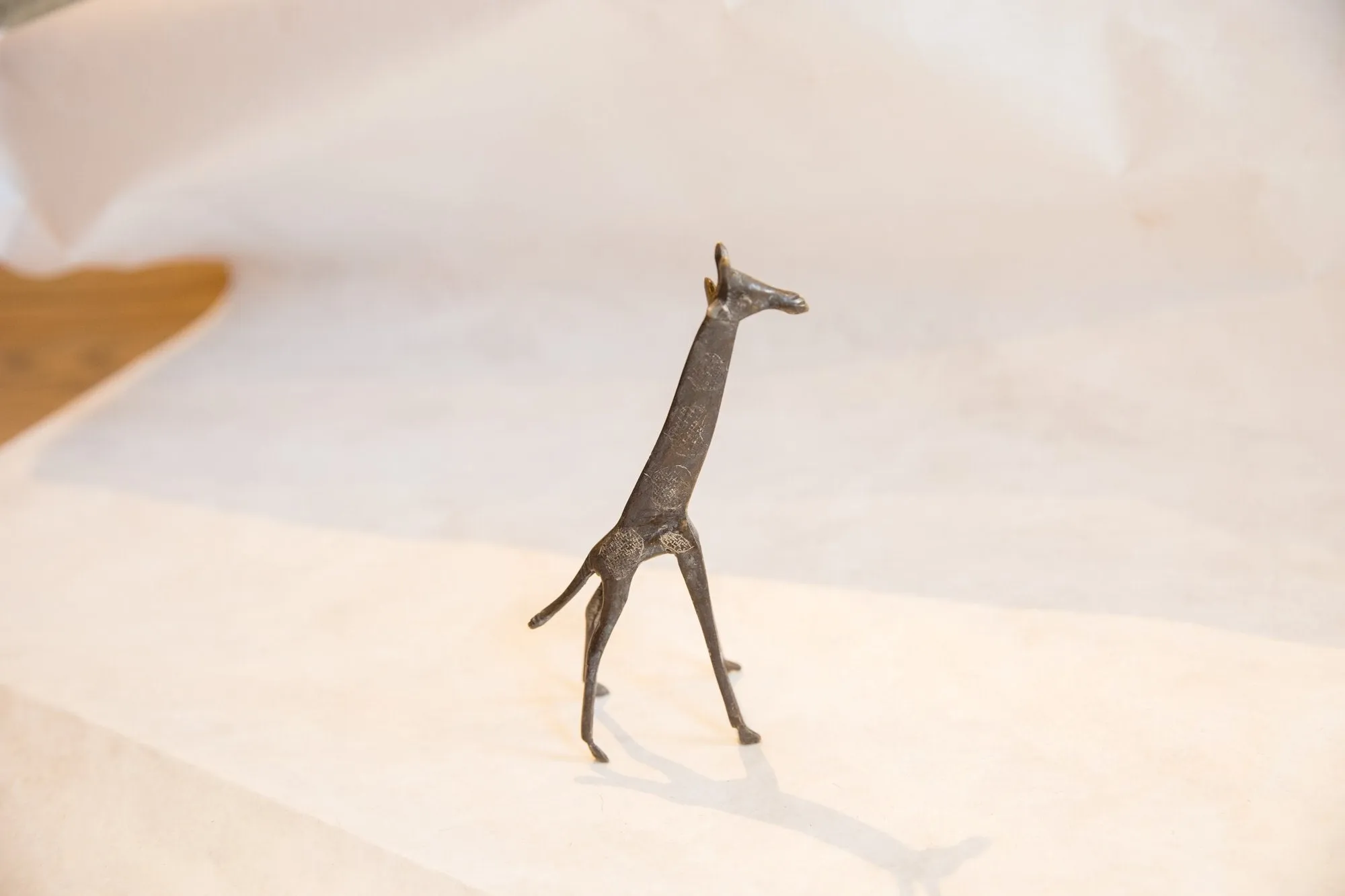 Vintage African Dark Patina Bronze Giraffe