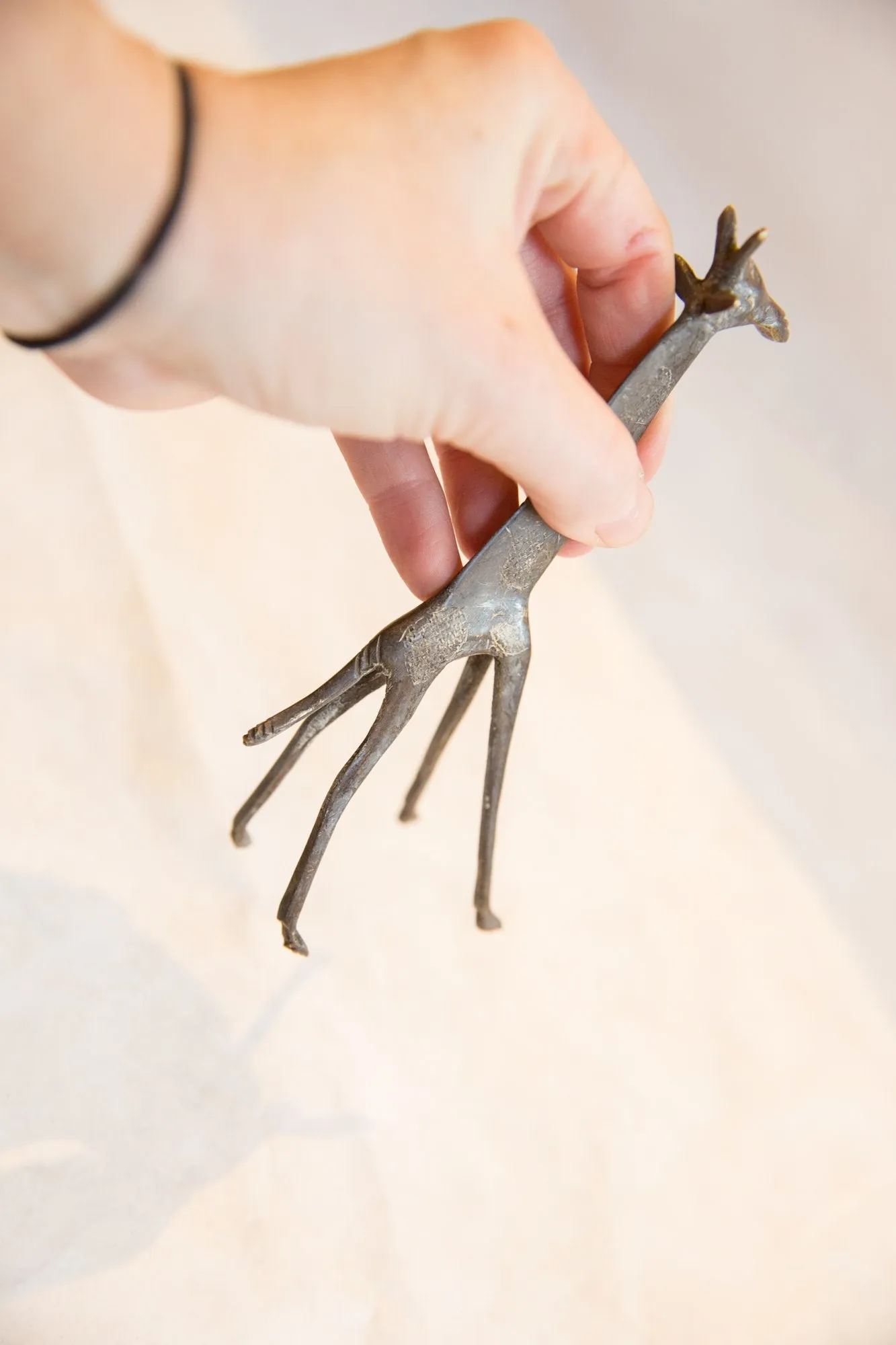 Vintage African Dark Patina Bronze Giraffe