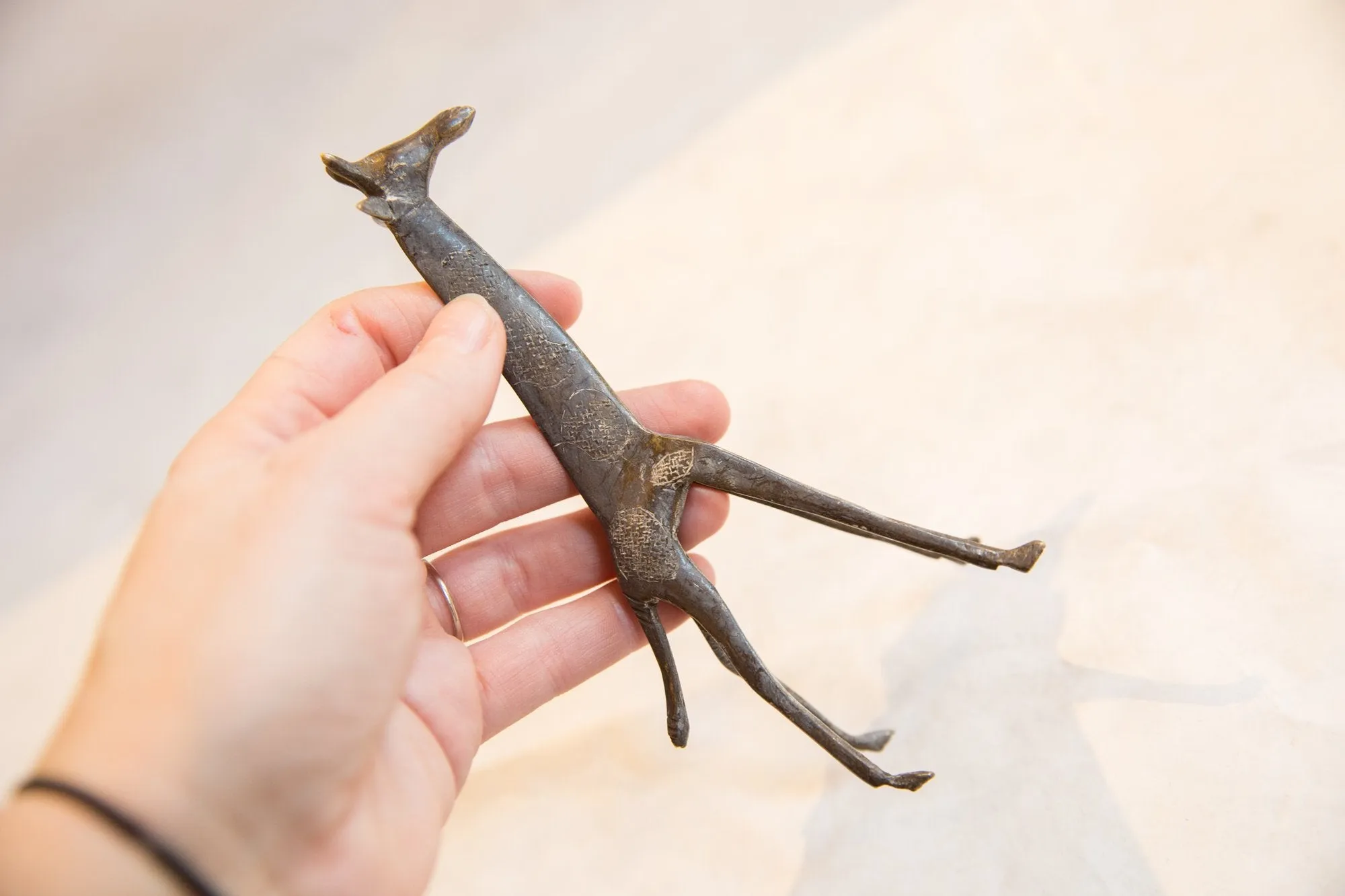 Vintage African Dark Patina Bronze Giraffe