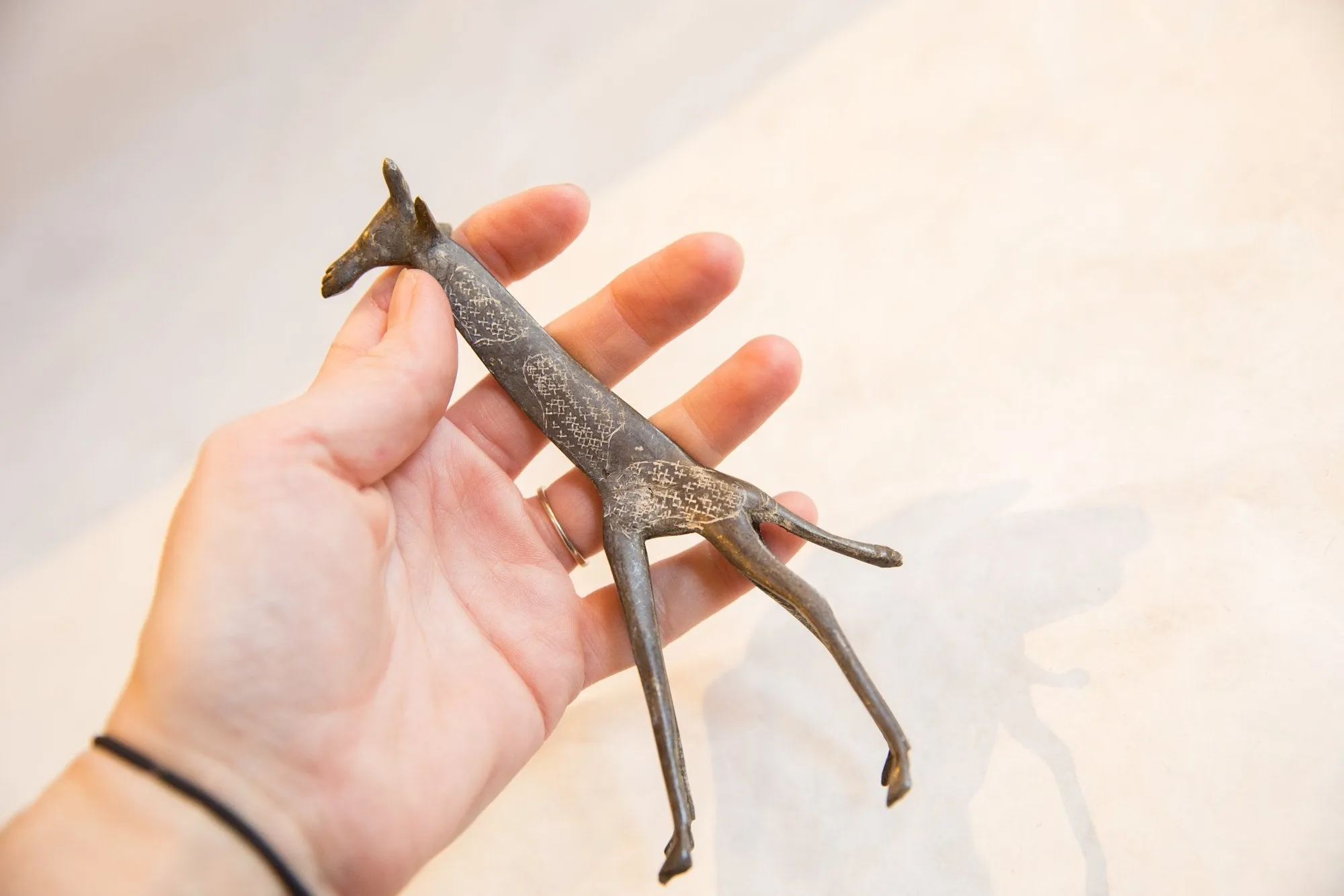 Vintage African Dark Patina Bronze Giraffe