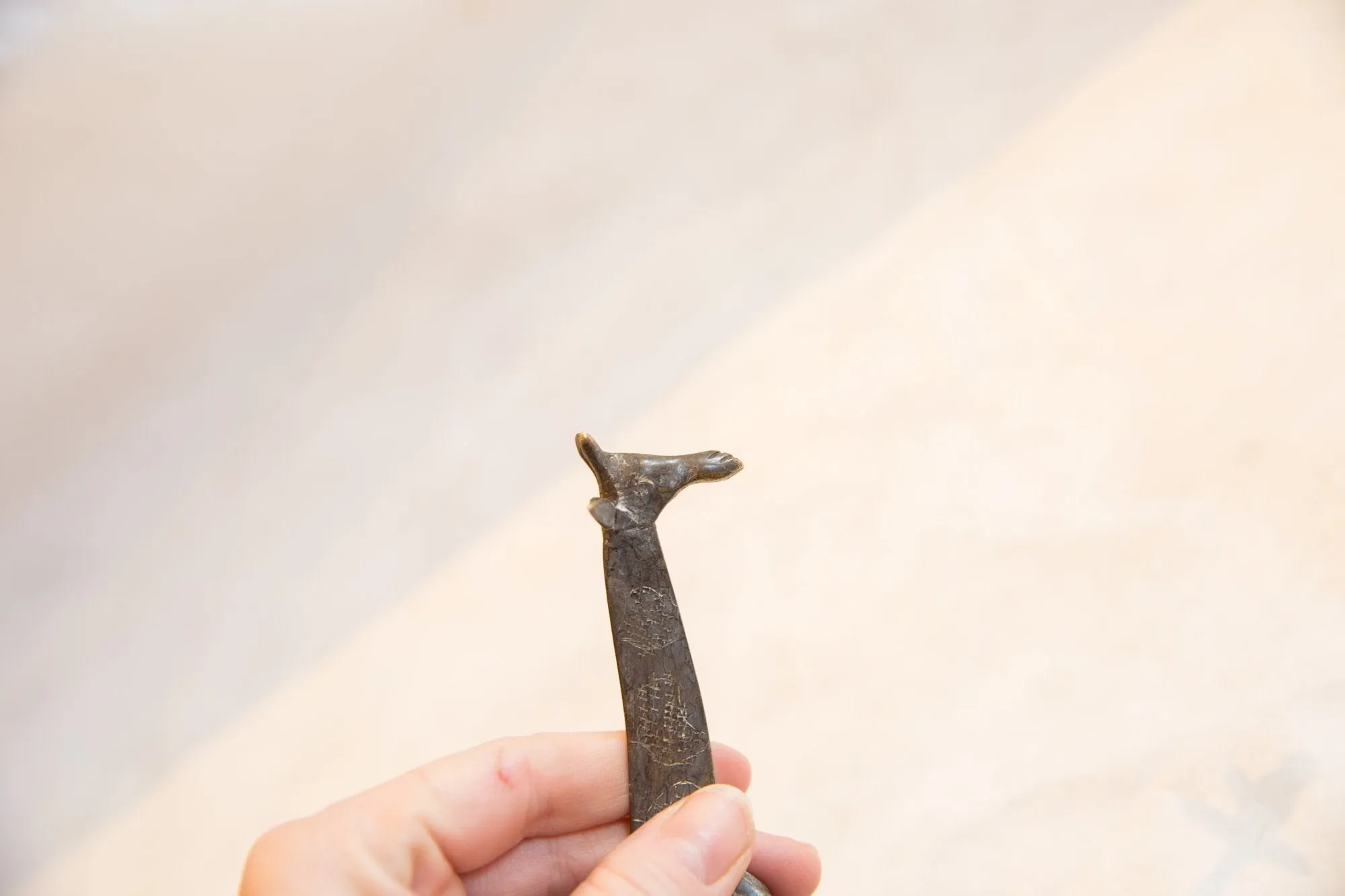 Vintage African Dark Patina Bronze Giraffe