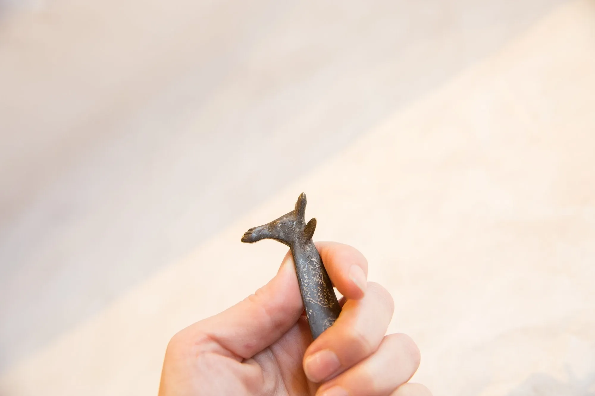 Vintage African Dark Patina Bronze Giraffe