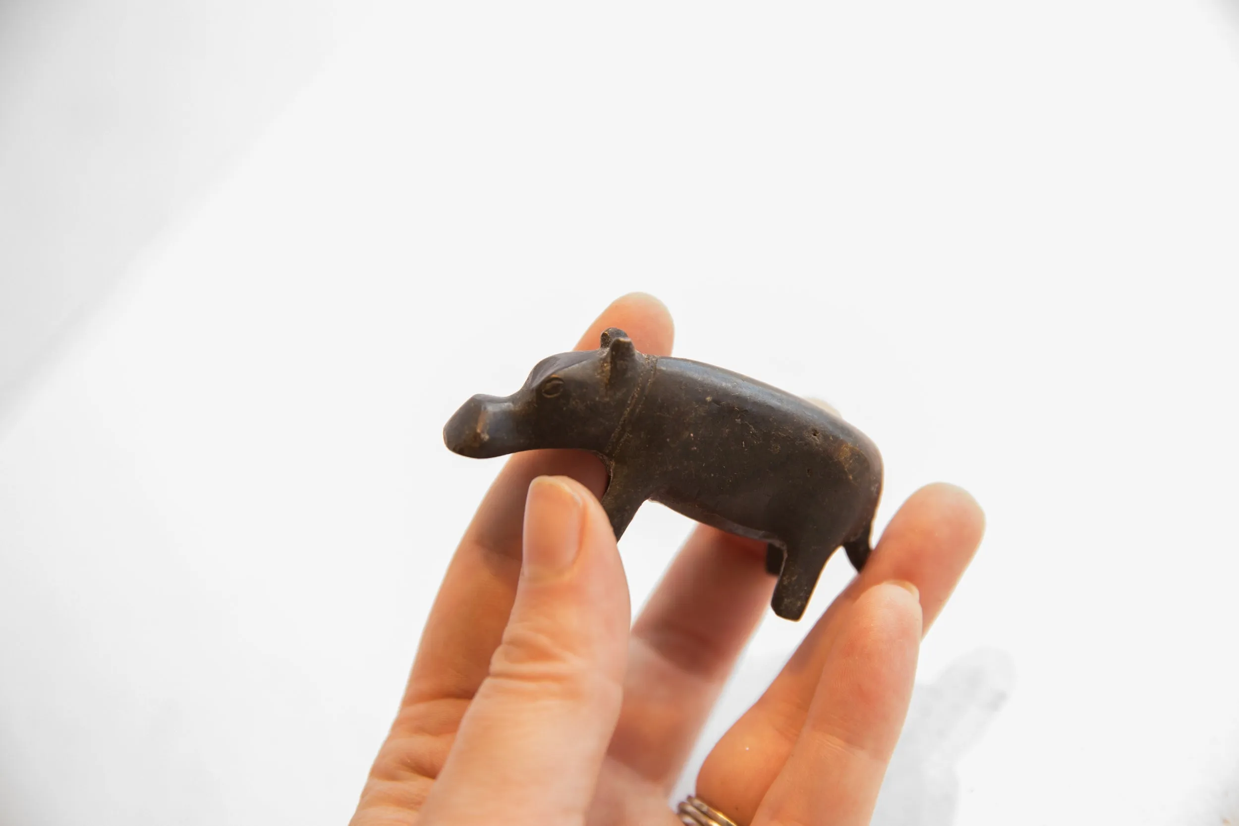 Vintage African Dark Patina Hippo Figurine