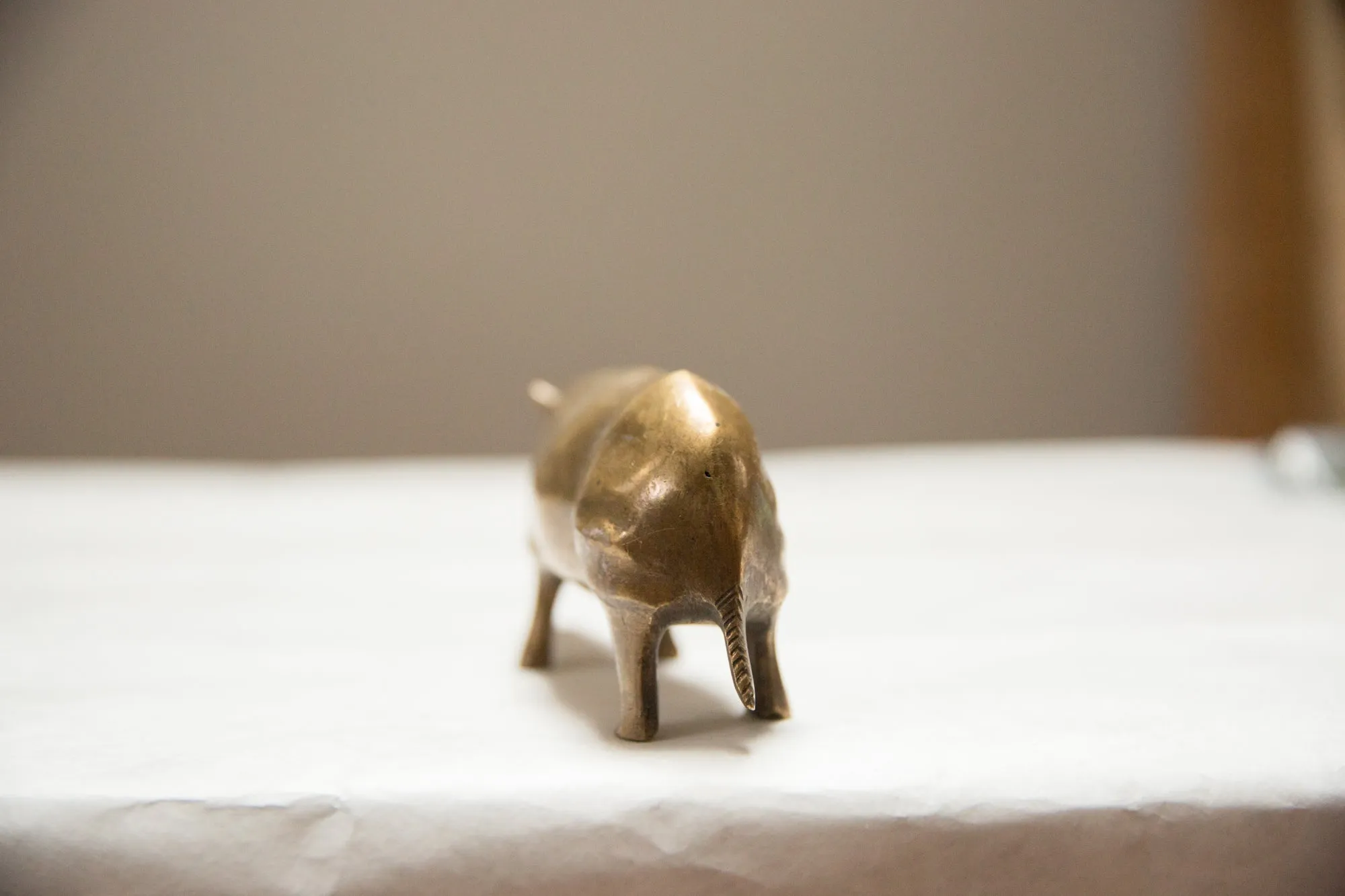 Vintage African Large Golden Patina Bronze Rhino