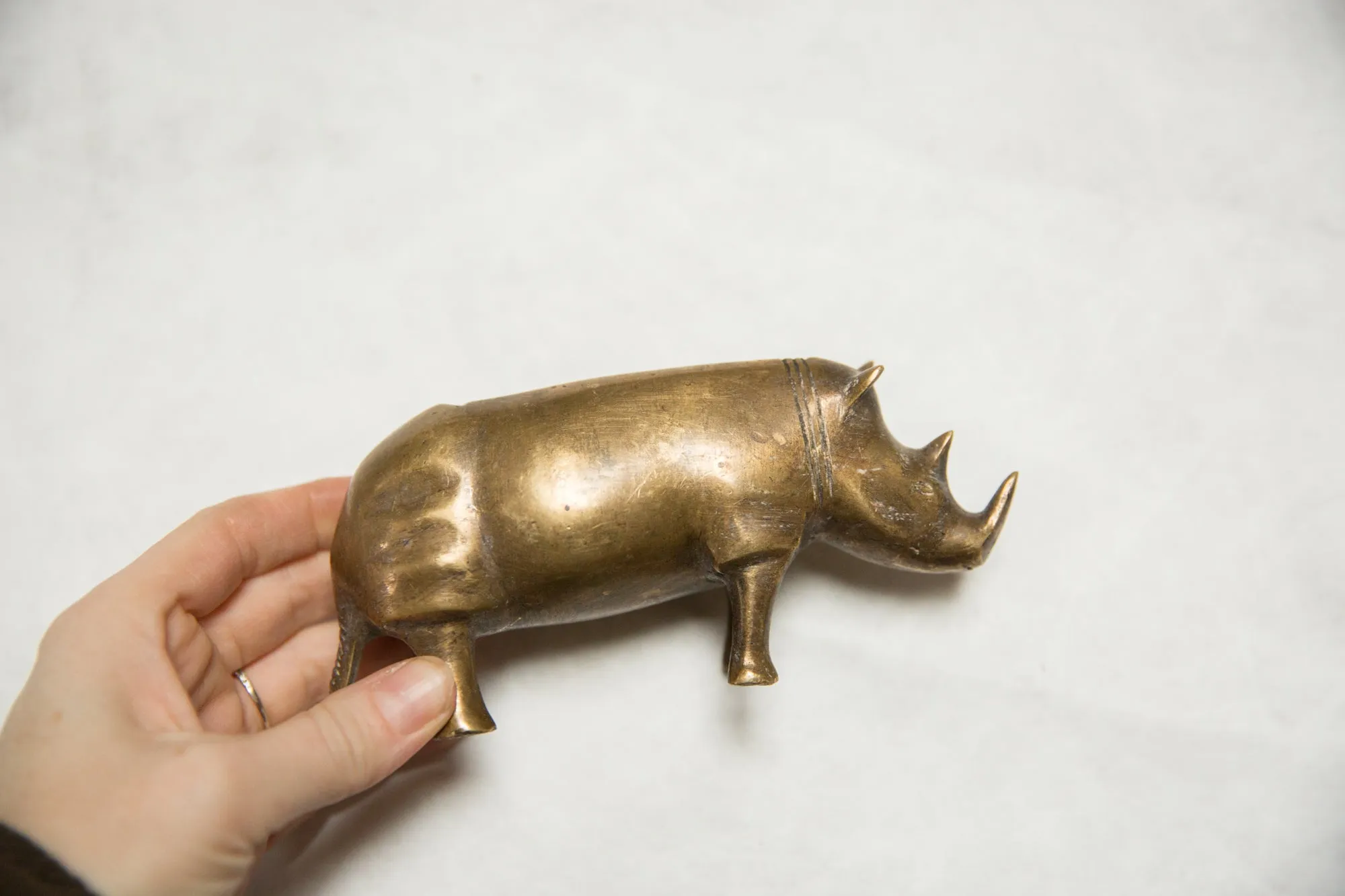 Vintage African Large Golden Patina Bronze Rhino