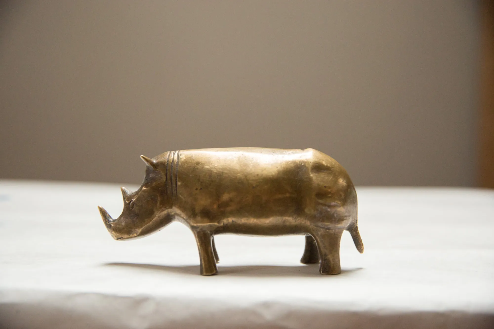 Vintage African Large Golden Patina Bronze Rhino