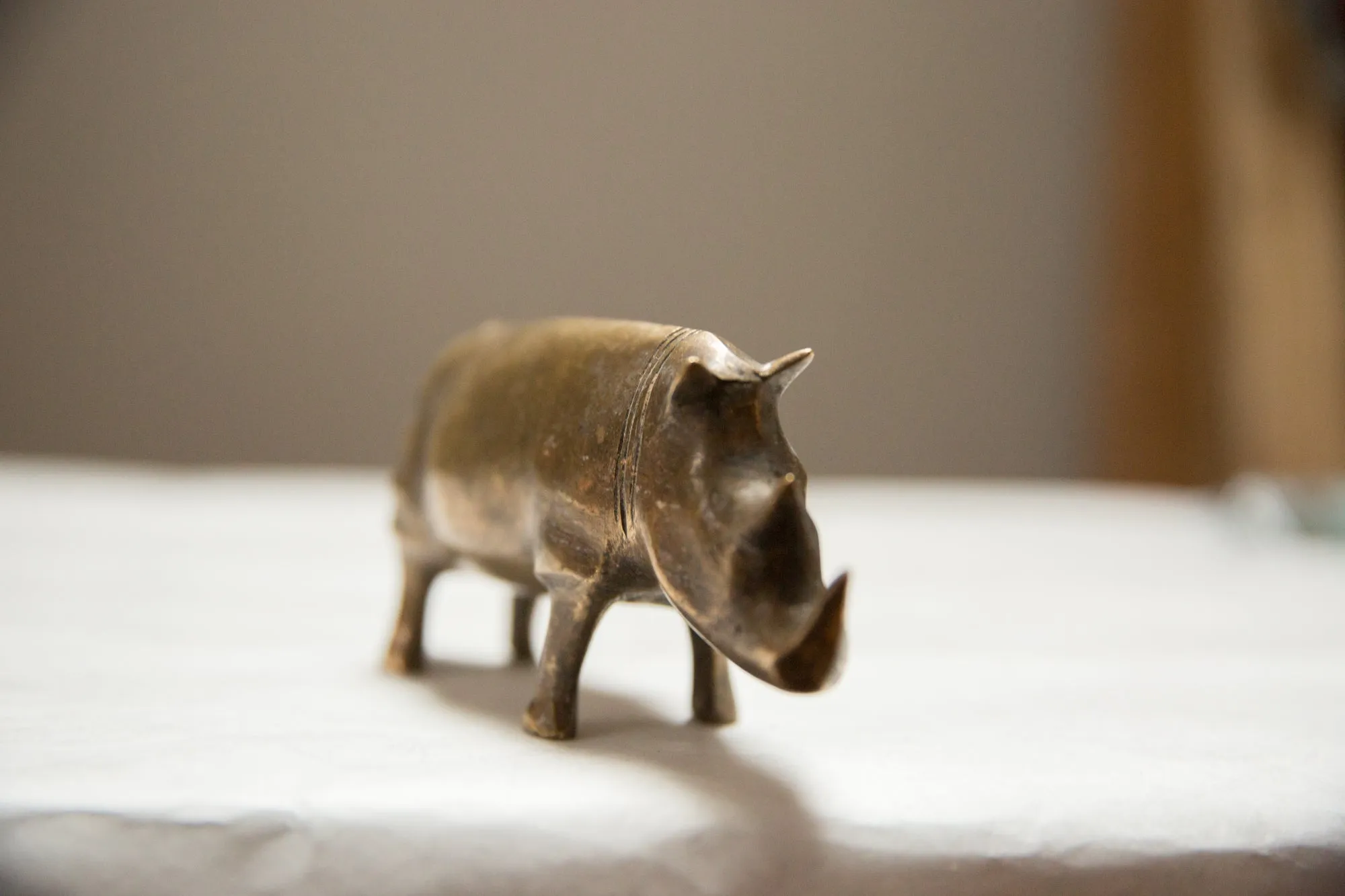 Vintage African Large Golden Patina Bronze Rhino