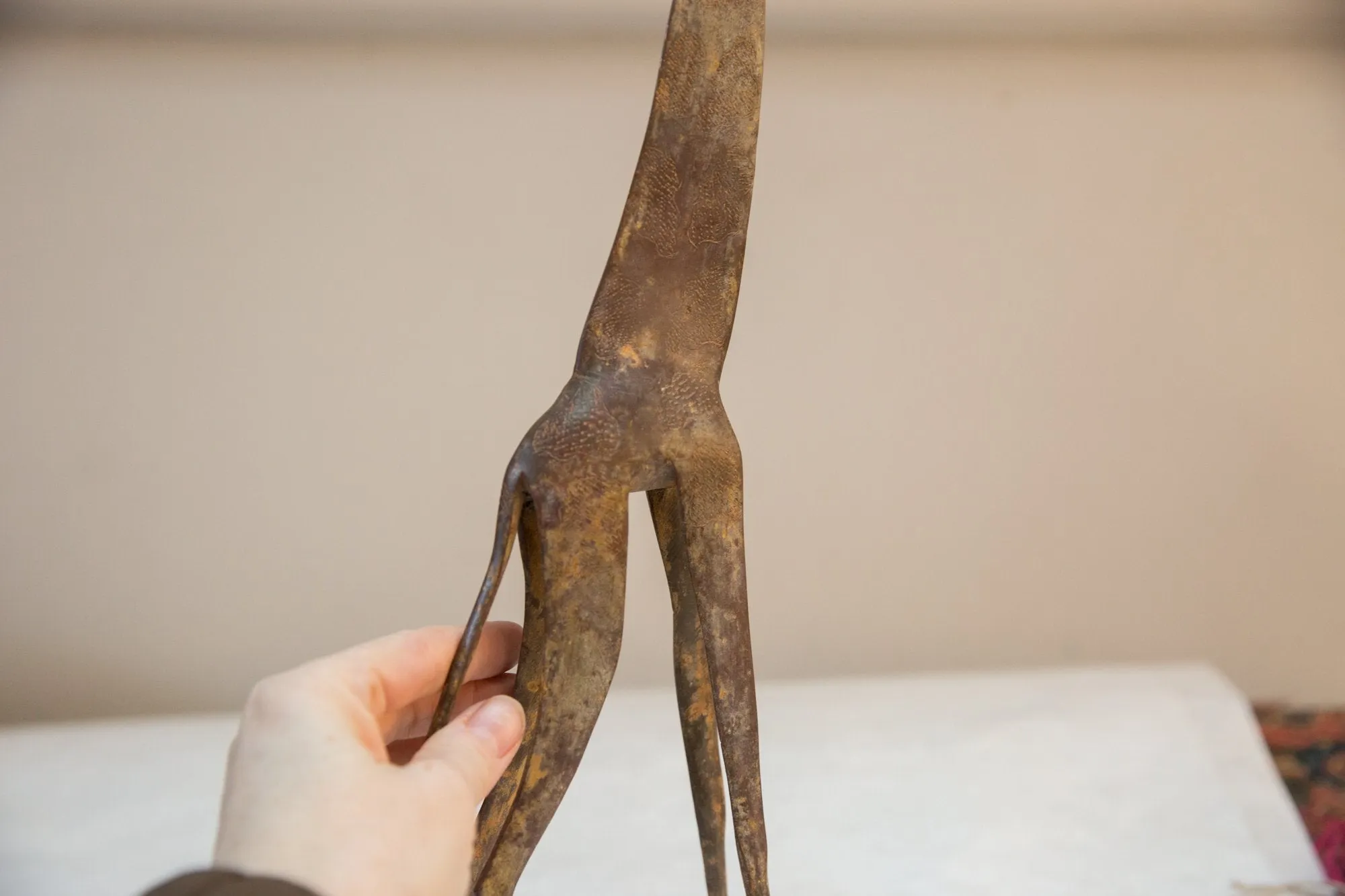 Vintage African Large Light Patina Bronze Giraffe