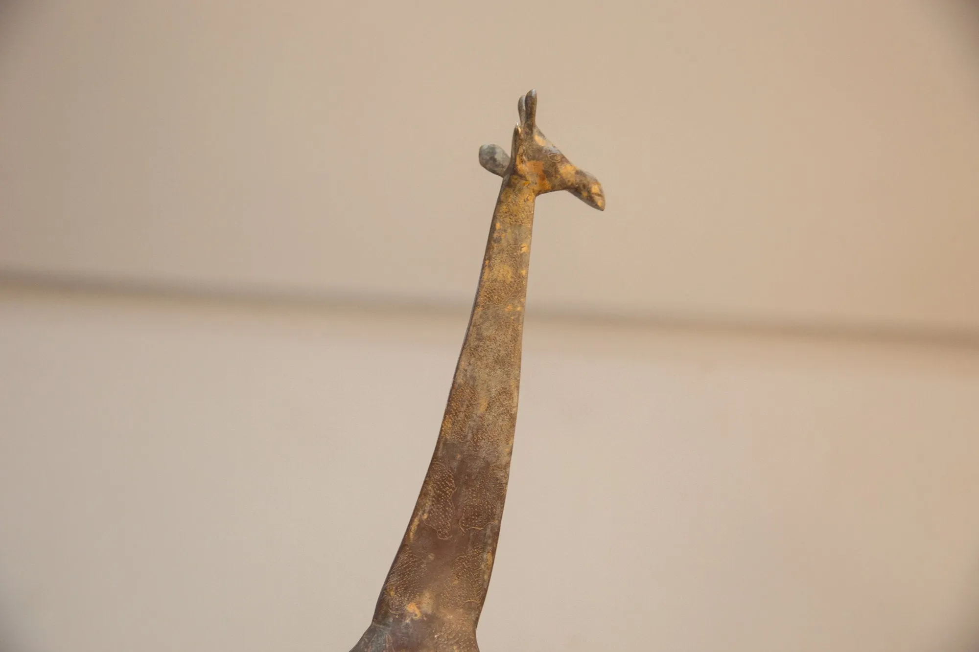 Vintage African Large Light Patina Bronze Giraffe