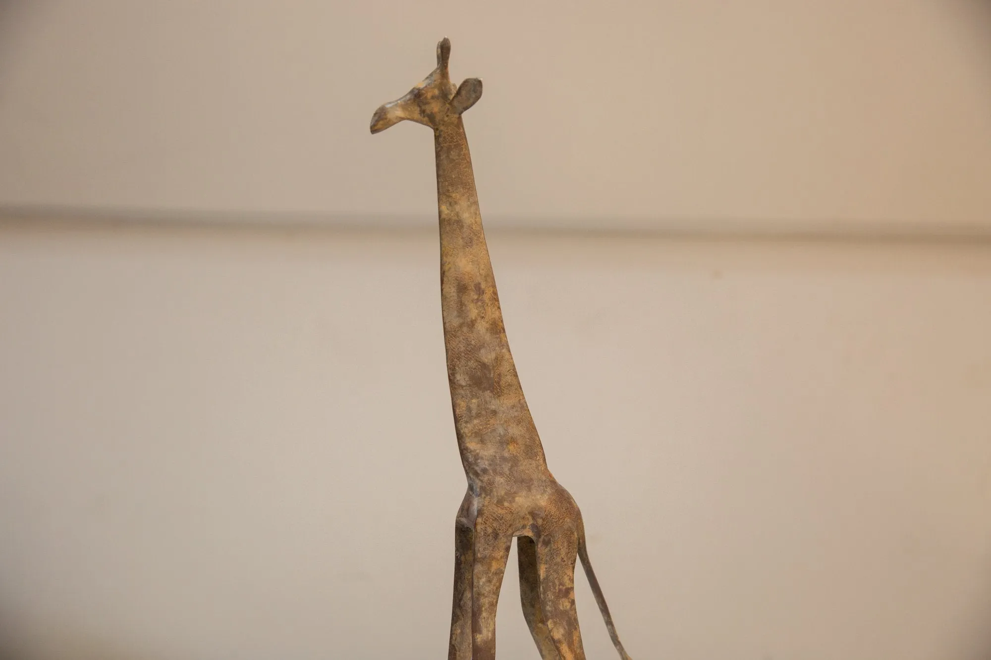 Vintage African Large Light Patina Bronze Giraffe