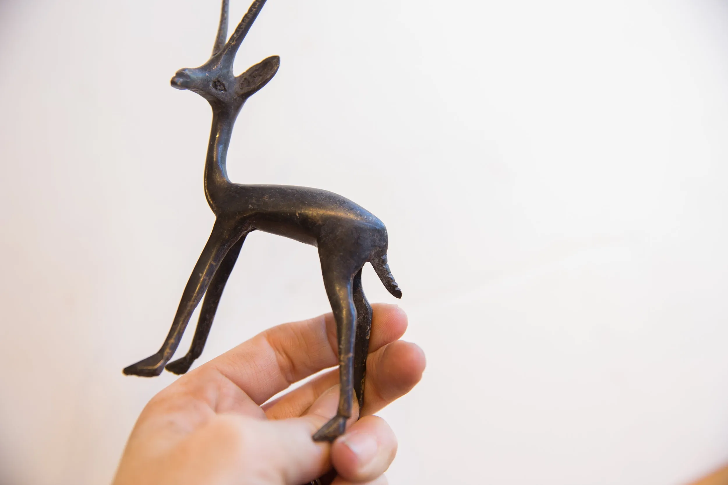 Vintage African Left Facing Gazelle with Dark Patina