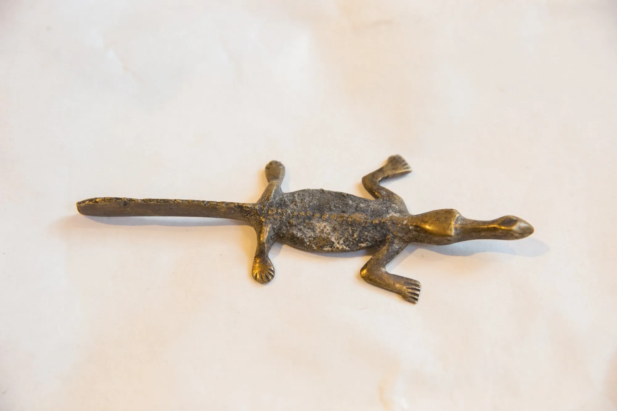 Vintage African Light Patina Bronze Black Backed Crocodile
