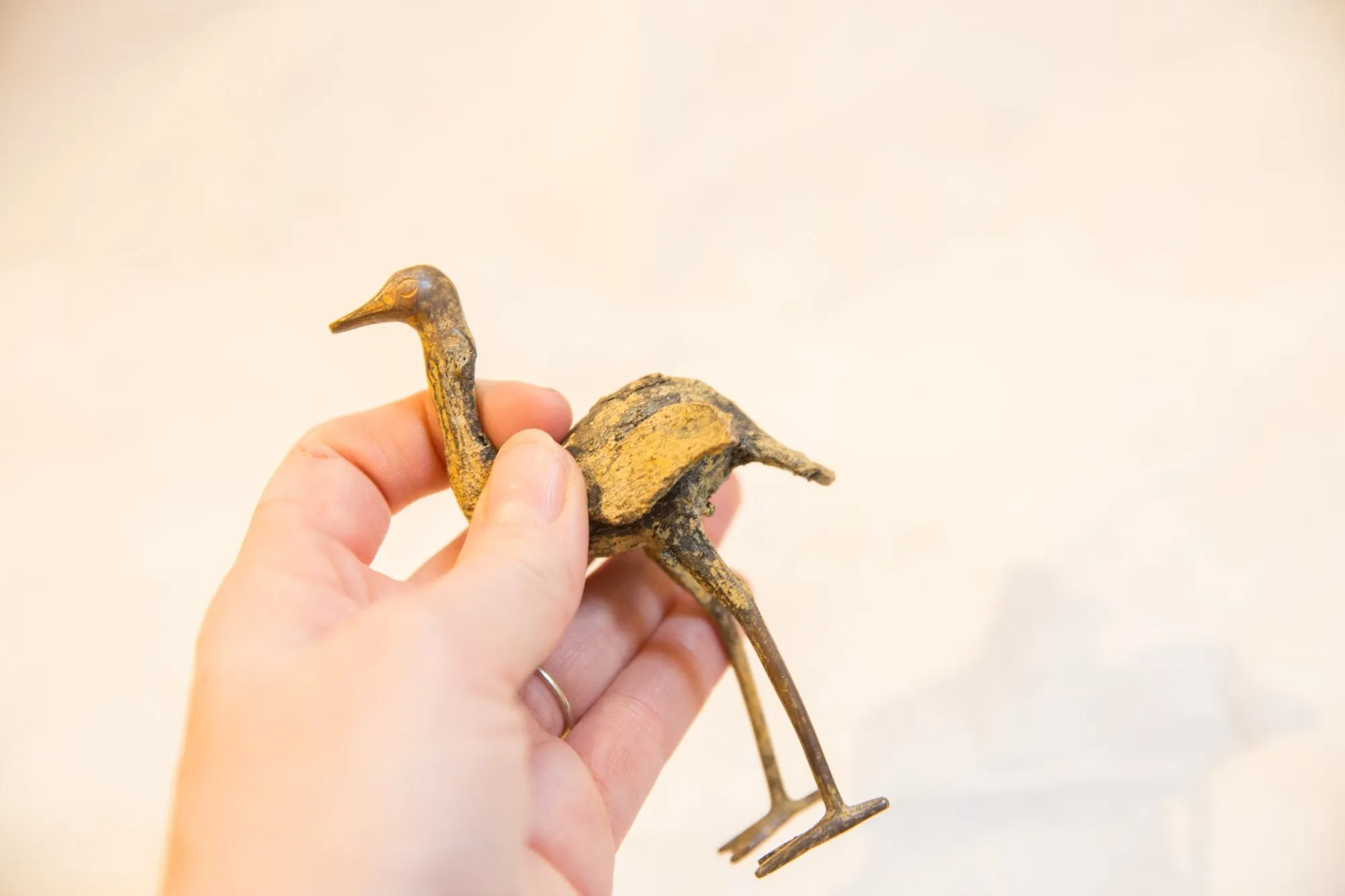 Vintage African Light Patina Bronze Ostrich