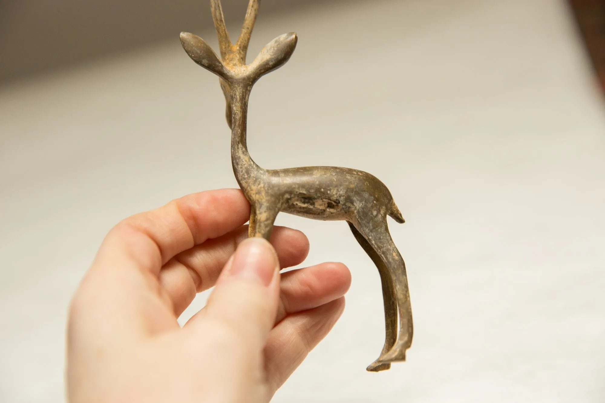 Vintage African Light Patina Turning Gazelle