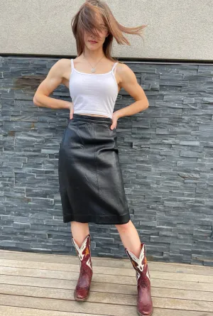 Vintage Buttery Black Leather Skirt