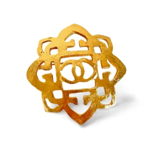 Vintage CHANEL Gold tone enblem design, brooch pin with CC mark. Elegant and ethnic. Best vintage gift. 060728br4