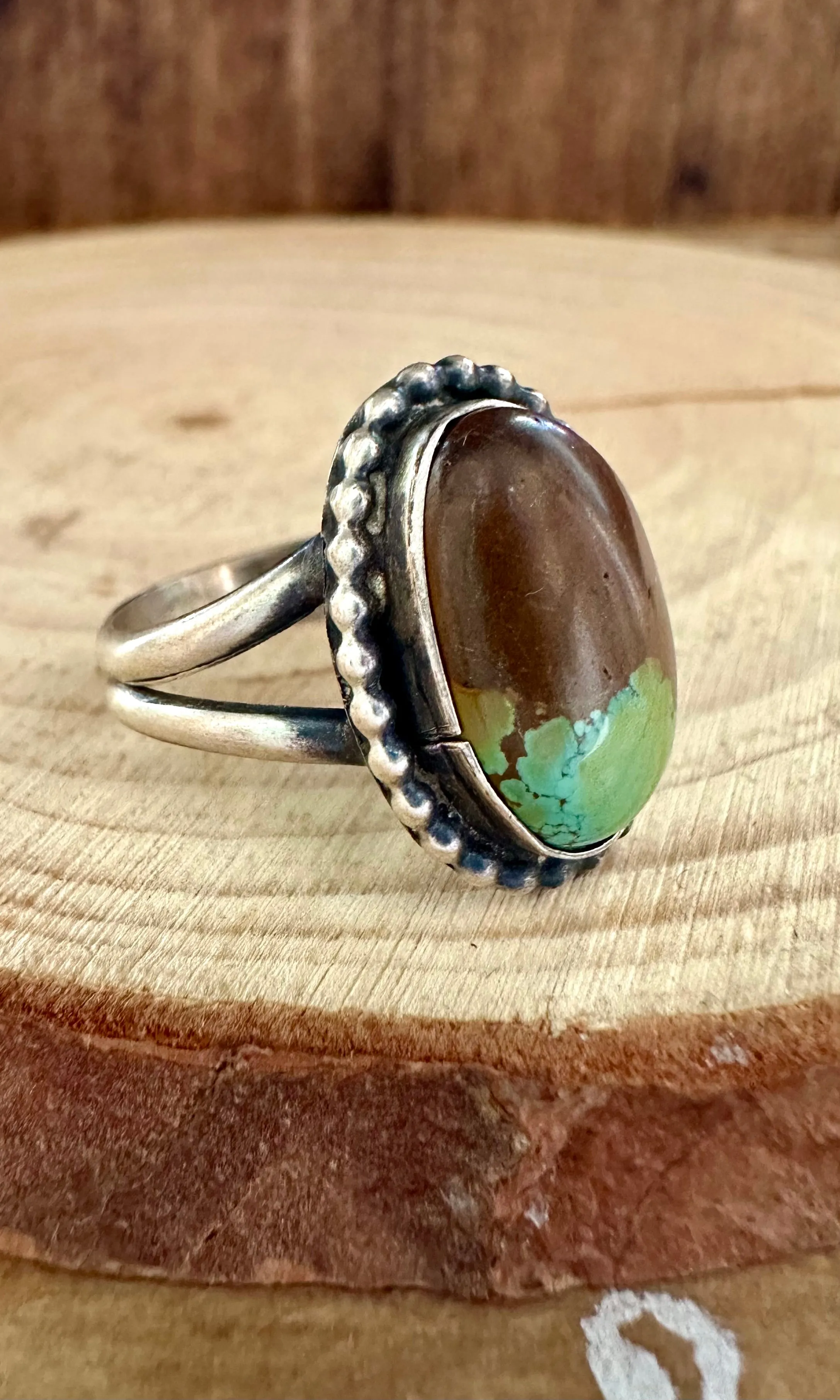 VINTAGE DINO EGG Silver & Turquoise Ring • Size 7 1/2