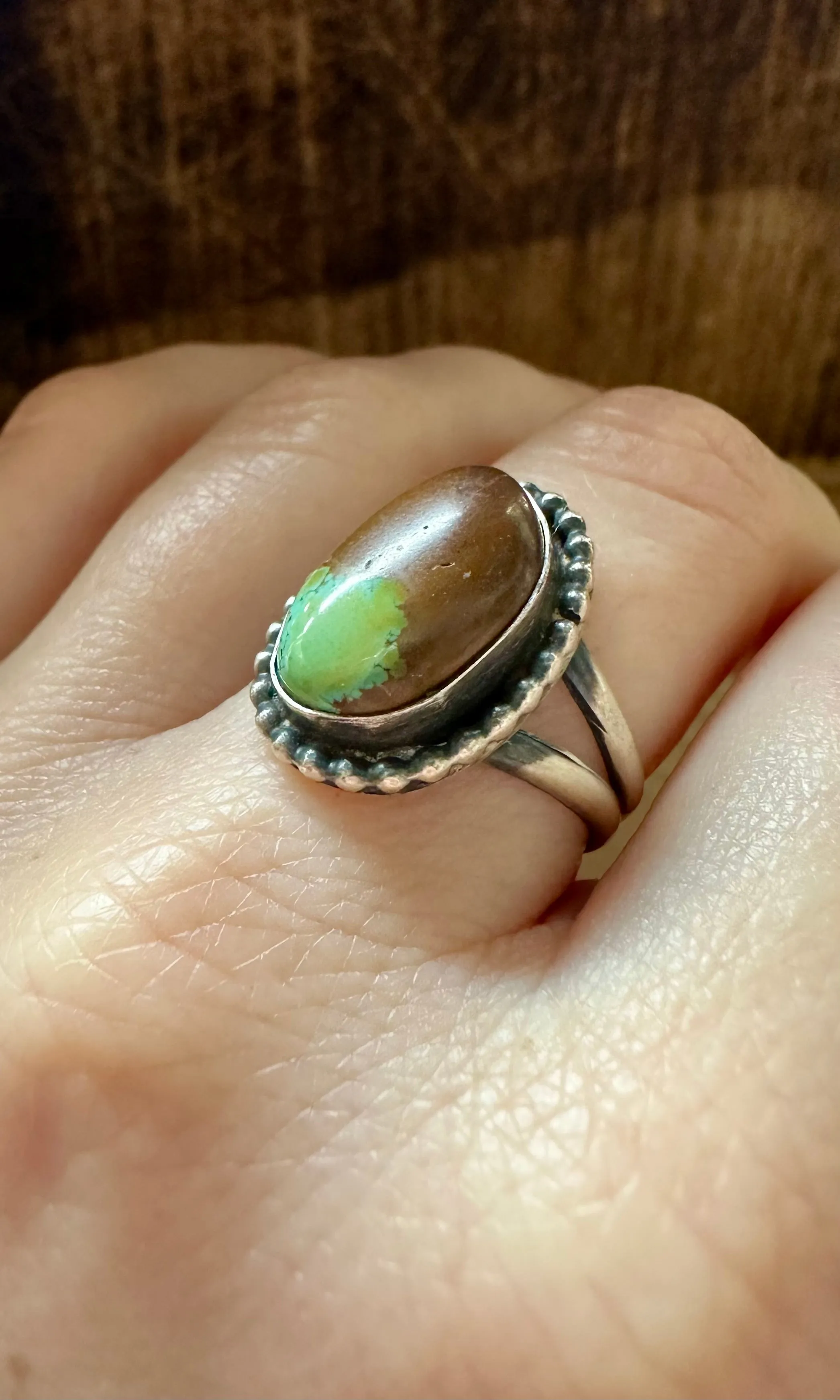 VINTAGE DINO EGG Silver & Turquoise Ring • Size 7 1/2