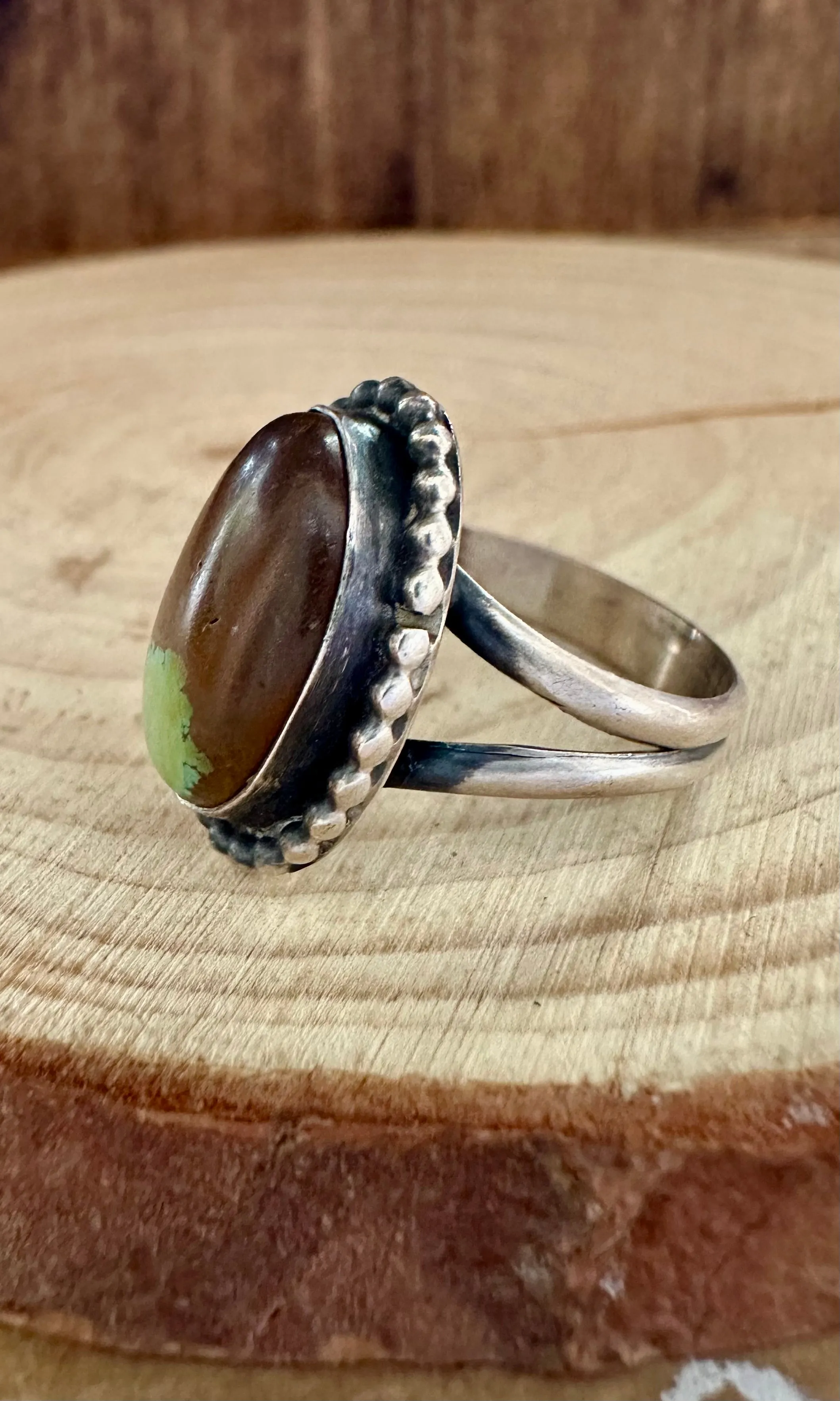 VINTAGE DINO EGG Silver & Turquoise Ring • Size 7 1/2