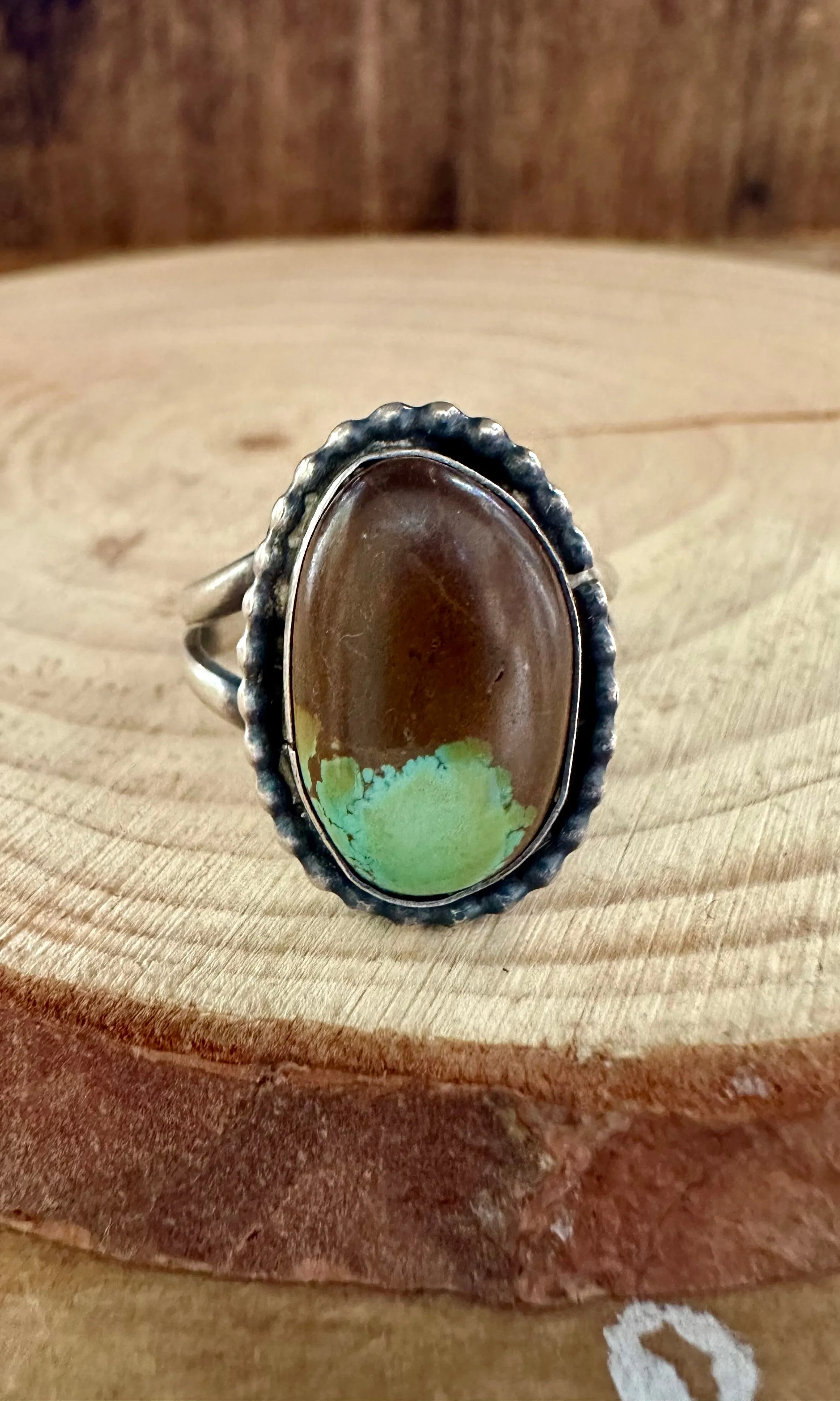 VINTAGE DINO EGG Silver & Turquoise Ring • Size 7 1/2