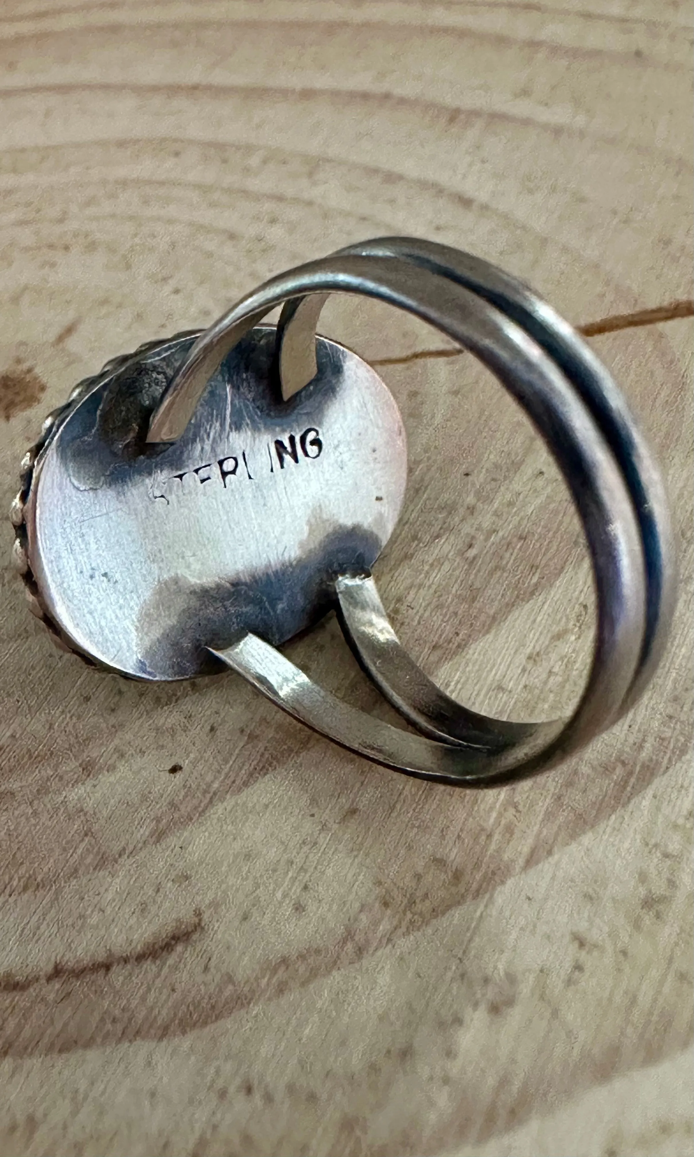 VINTAGE DINO EGG Silver & Turquoise Ring • Size 7 1/2