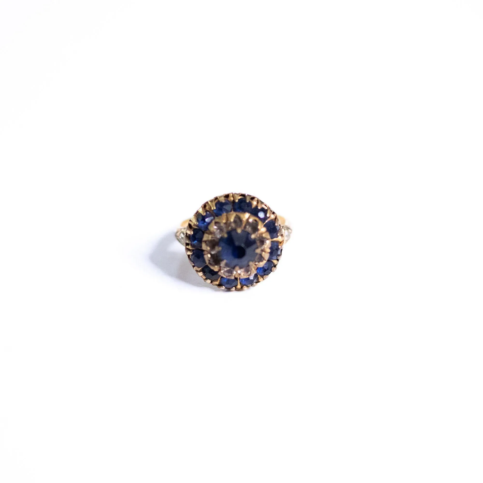 Vintage Gold Filled Sapphire Blue and Crystal Dome Ring