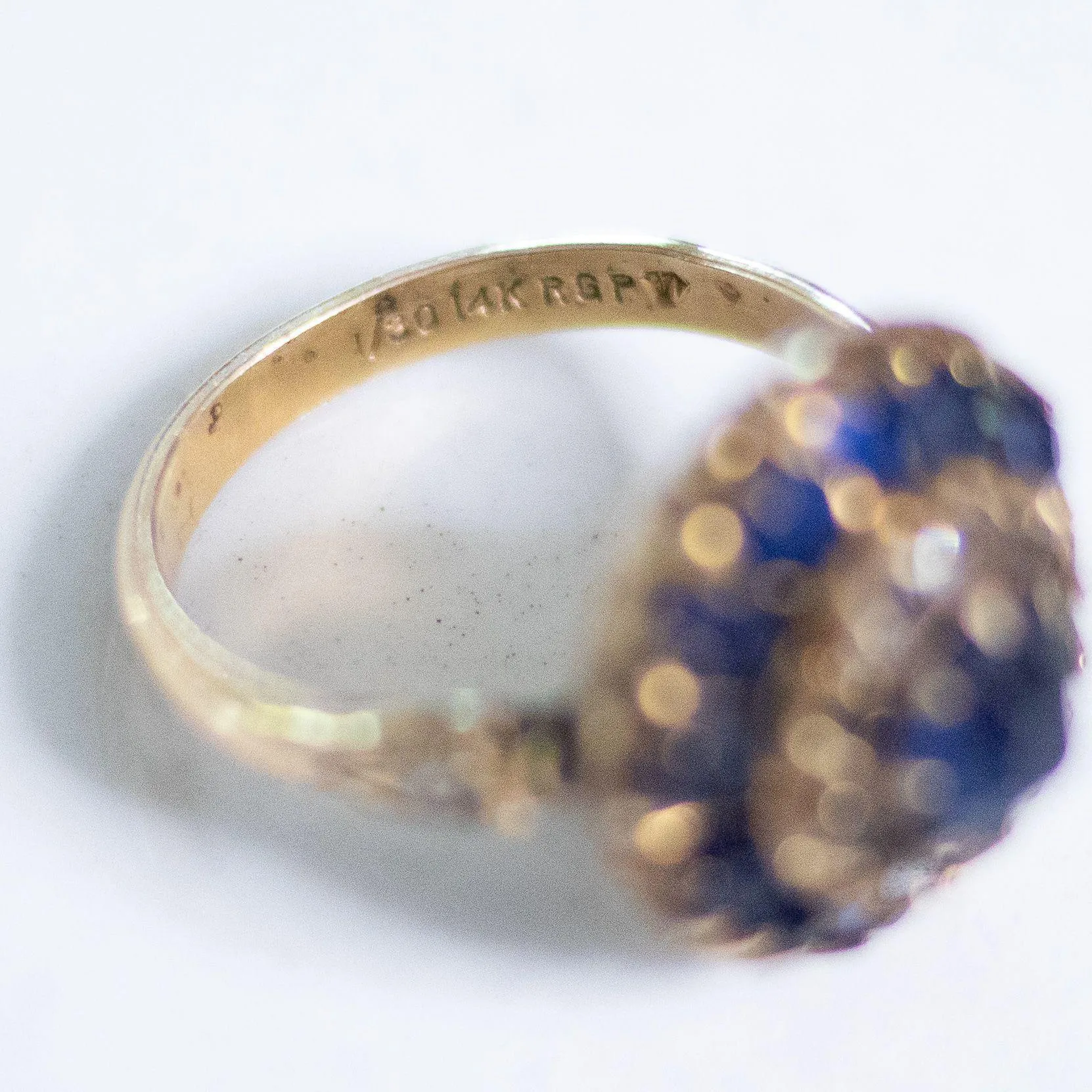 Vintage Gold Filled Sapphire Blue and Crystal Dome Ring