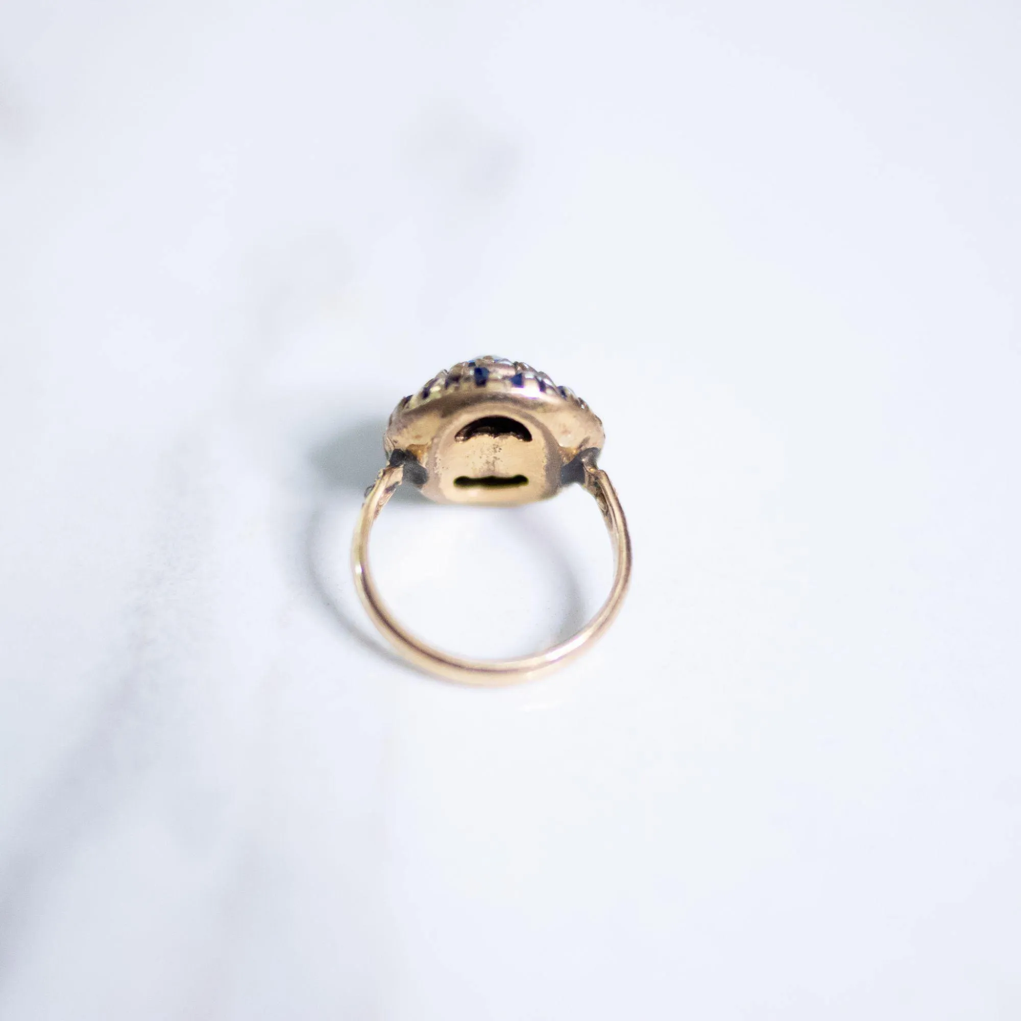 Vintage Gold Filled Sapphire Blue and Crystal Dome Ring