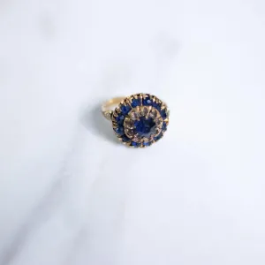 Vintage Gold Filled Sapphire Blue and Crystal Dome Ring