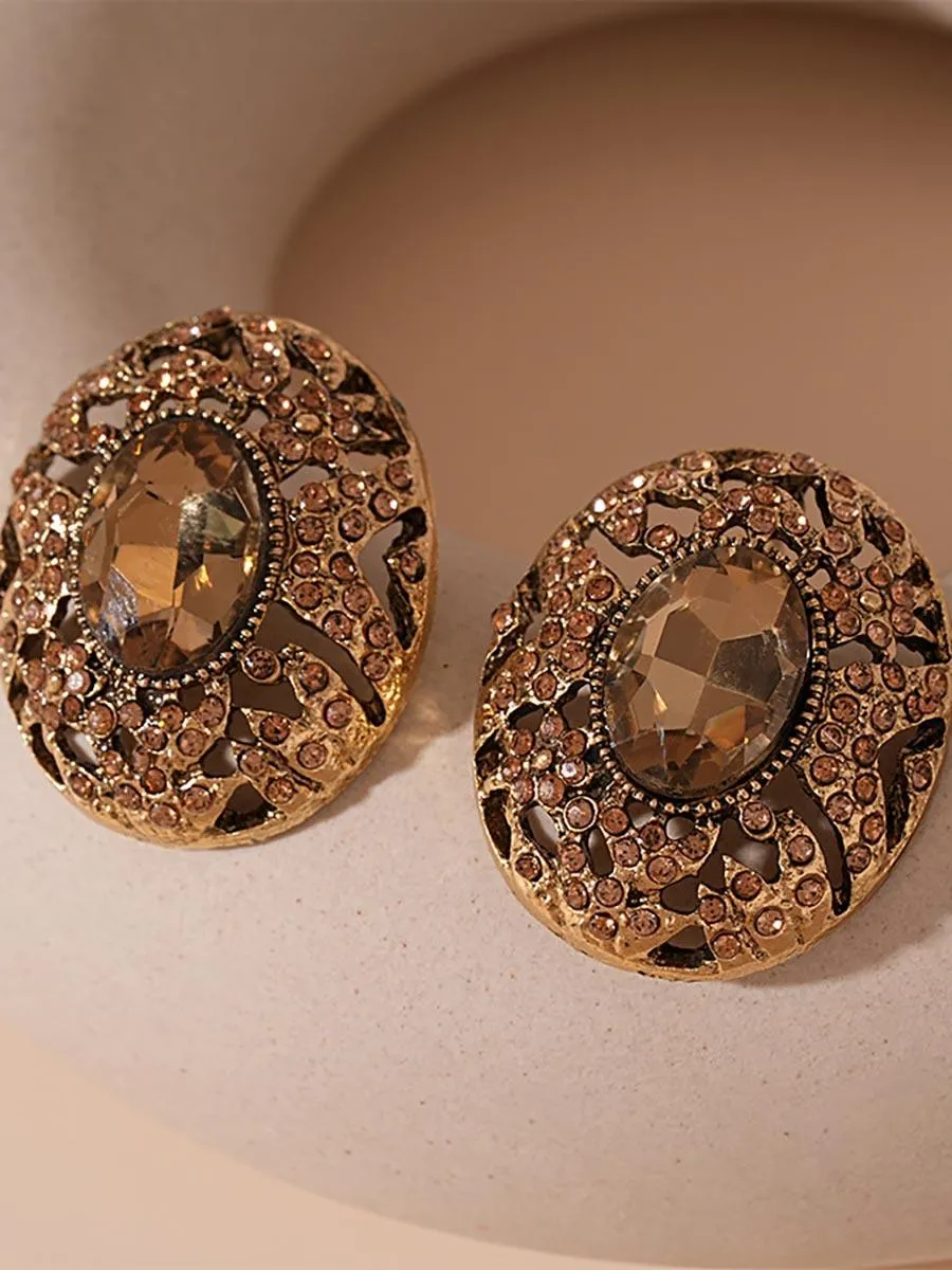 Vintage Hollow Oval Light Luxury Earrings MSE20020