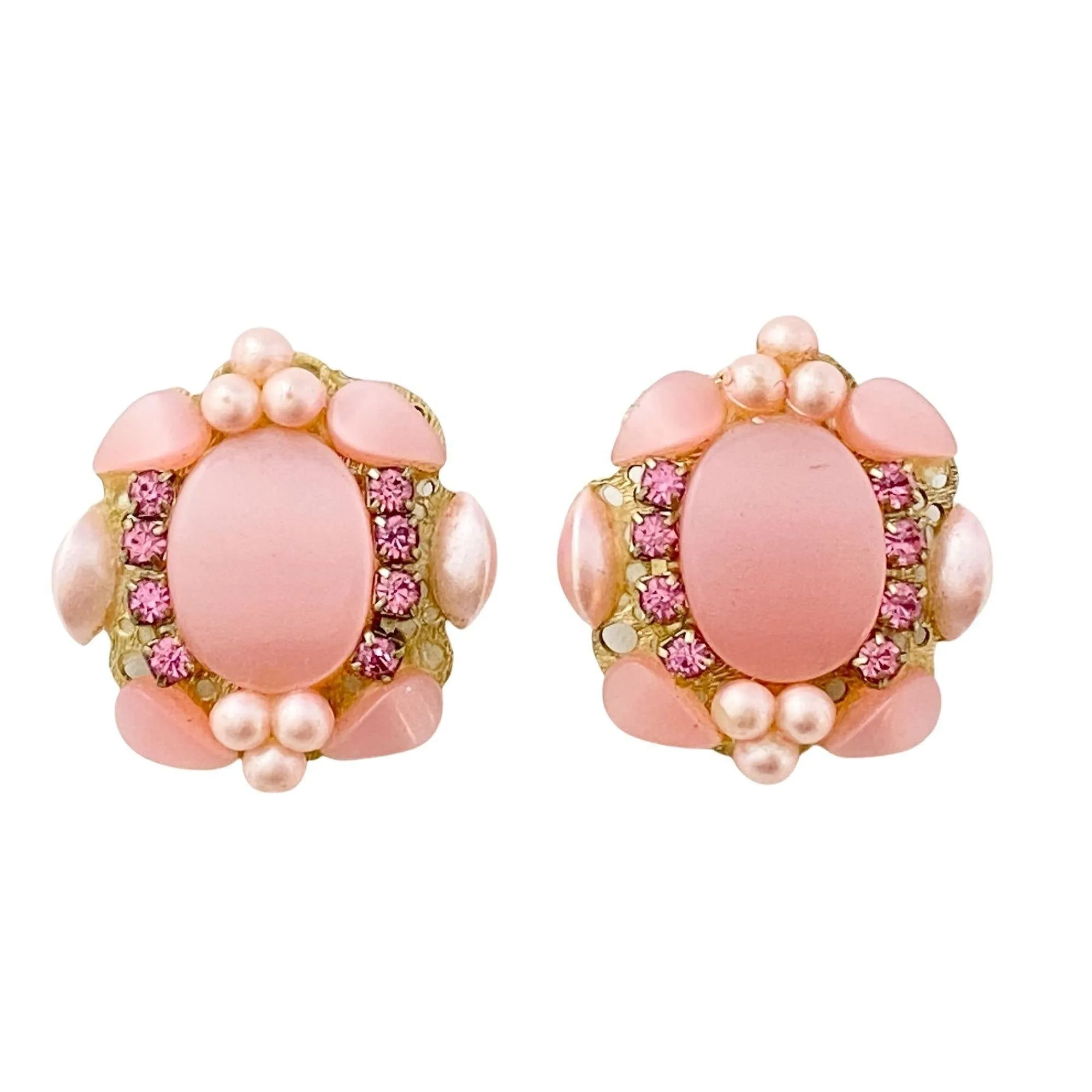 Vintage Pink Lucite and Rhinestone Earrings