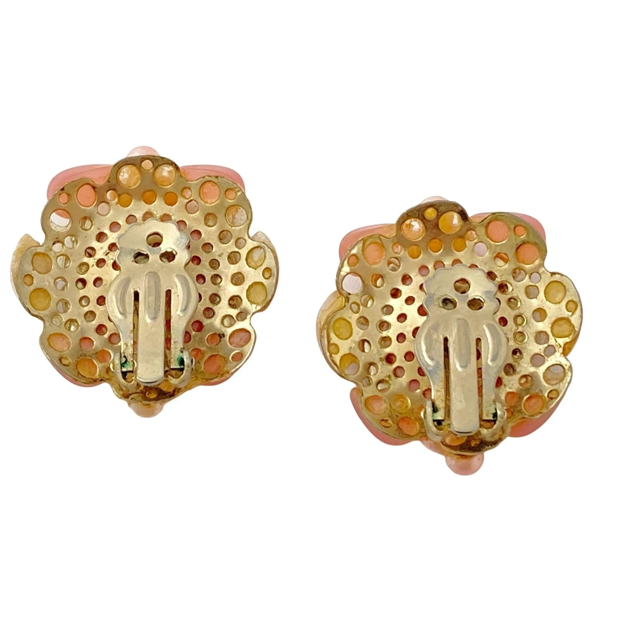 Vintage Pink Lucite and Rhinestone Earrings