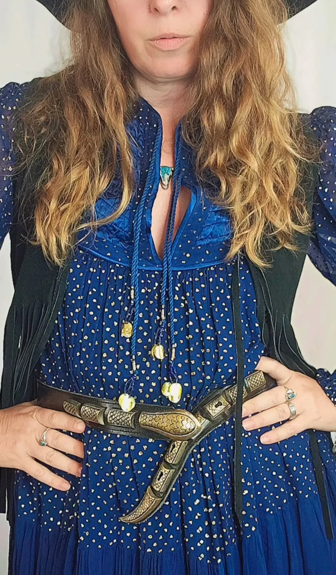 Vintage Snake Scale Western Belt – Black Leather with Brass Tip & Keeper Set