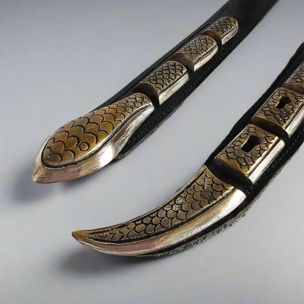 Vintage Snake Scale Western Belt – Black Leather with Brass Tip & Keeper Set