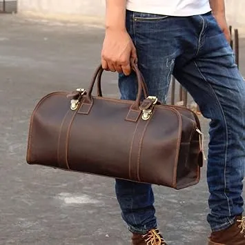 Vintage Style Leather Travel Duffle Bag - Spacious & Elegant