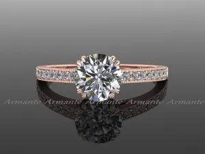 Vintage Style Solitaire Moissanite & Diamond Wedding Ring