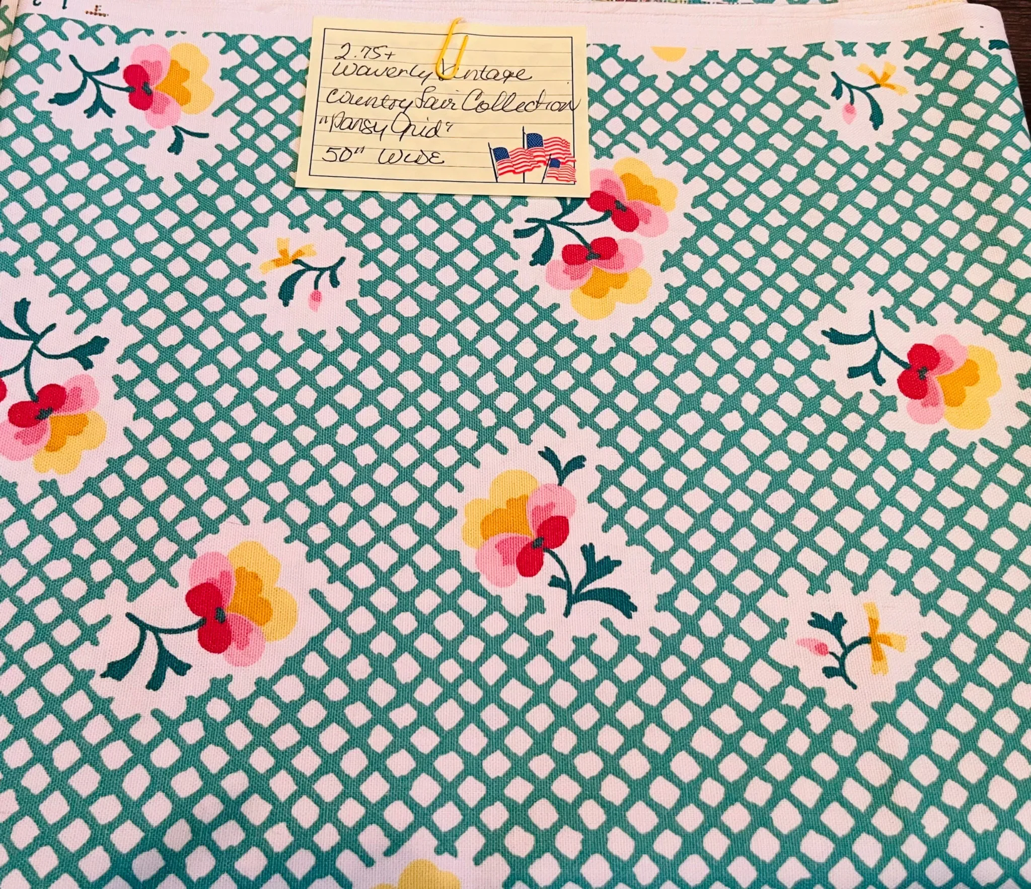 Vintage Waverly Pansy Grid Fabric
