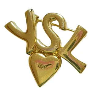 W2 Vintage Yves Saint Laurent classic YSL logo and heart brooch. Perfect pin for hat, scarf, jacket etc. Great gift.0408173