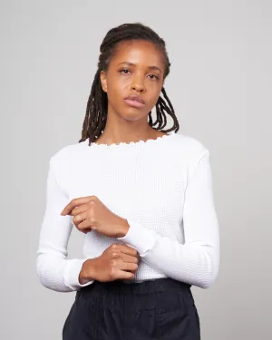 waffle rib combo tube, long sleeve crew top - white