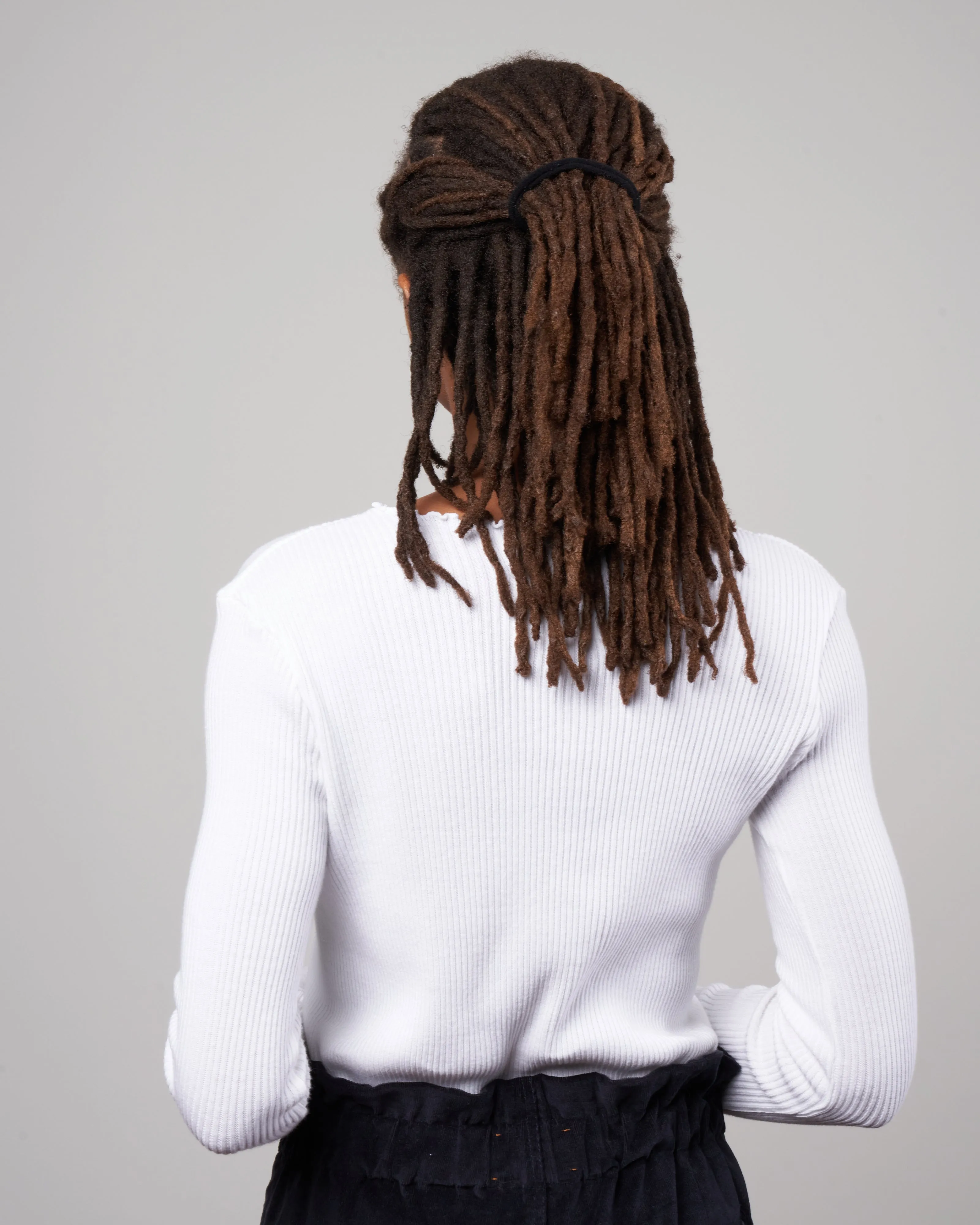 waffle rib combo tube, long sleeve crew top - white