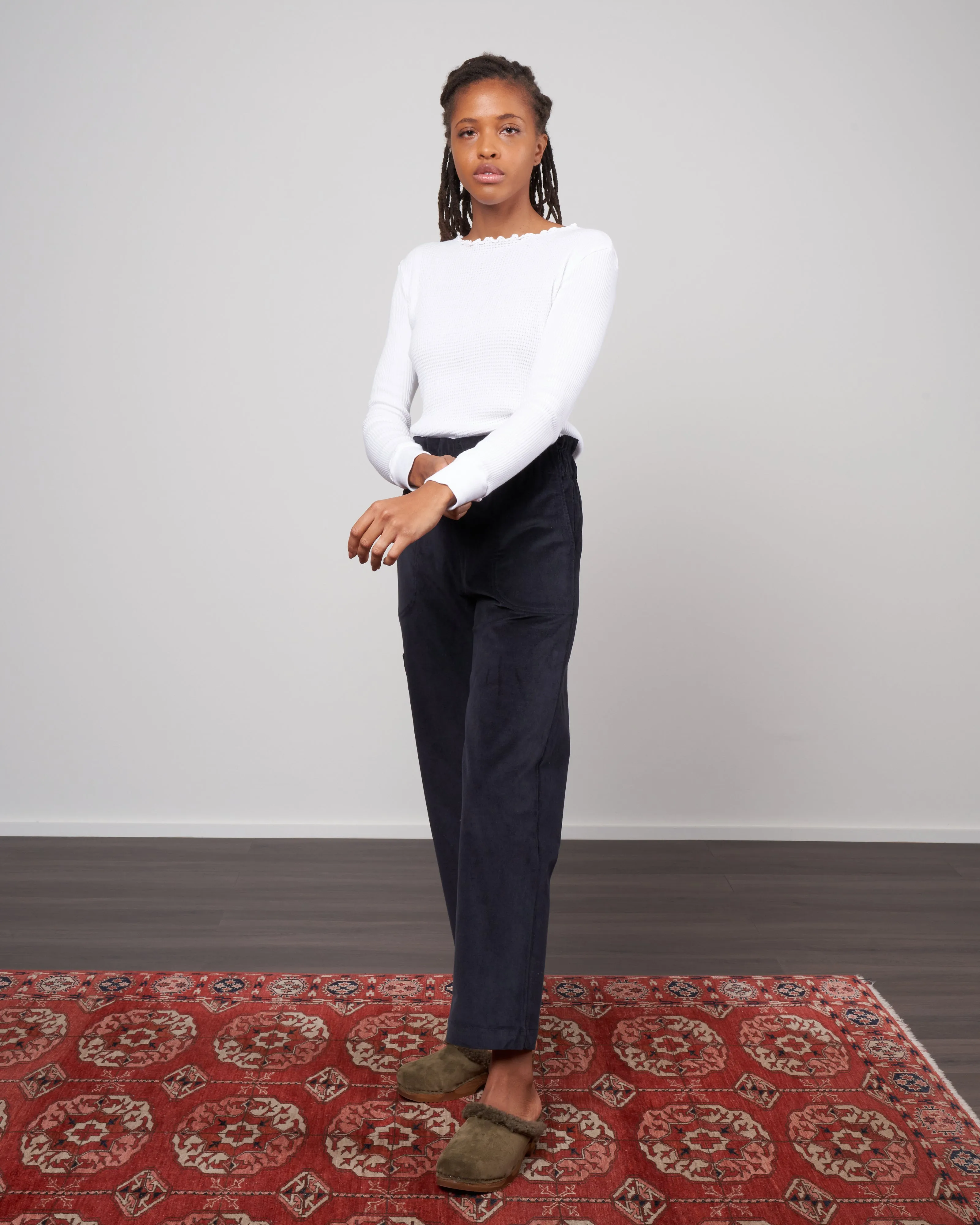 waffle rib combo tube, long sleeve crew top - white