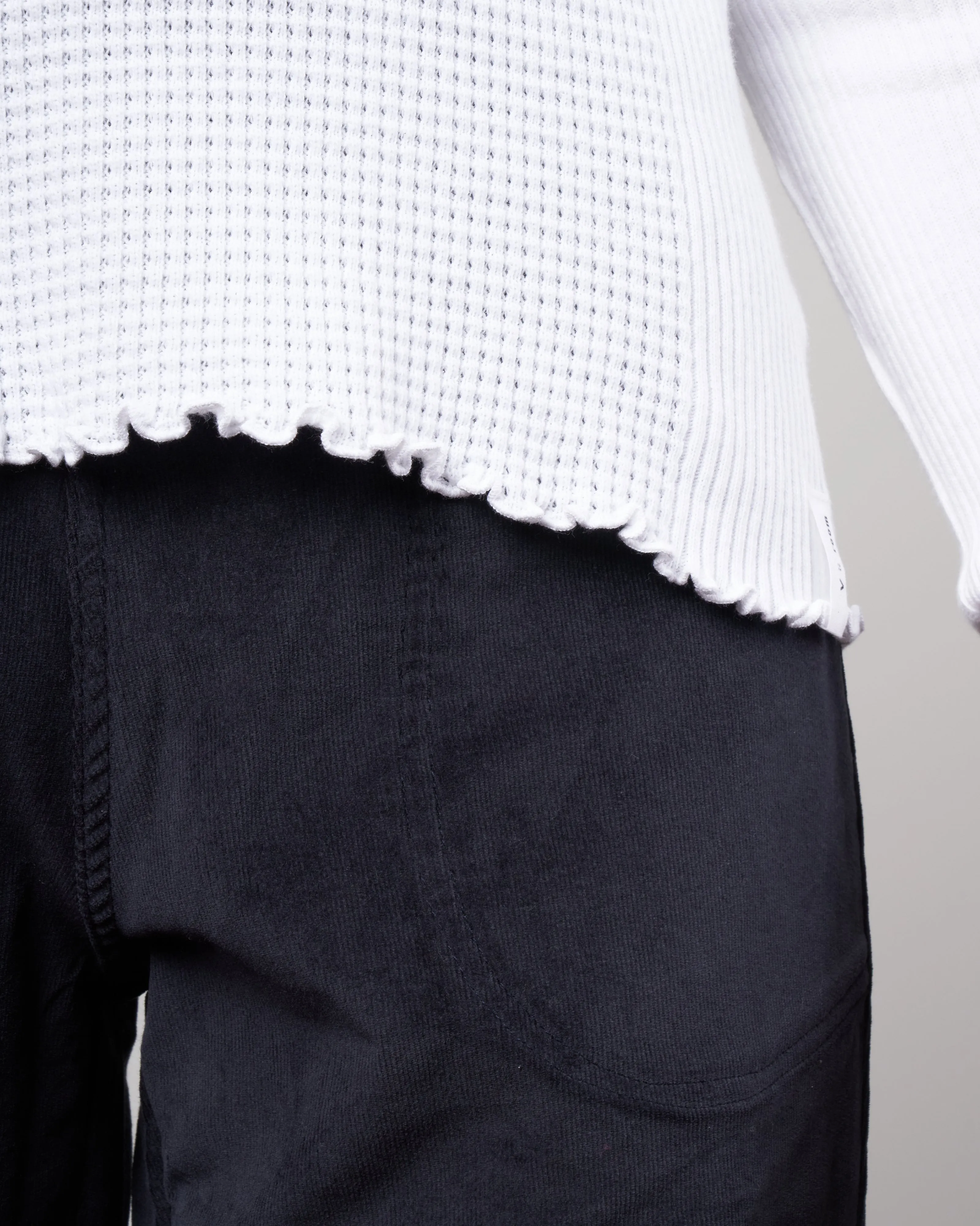 waffle rib combo tube, long sleeve crew top - white