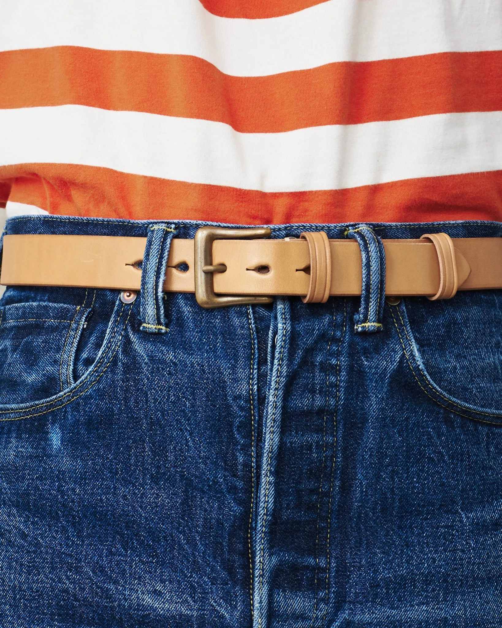 Warehouse & Co Slim Leather Belt Tan
