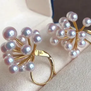 White Akoya Pearl Amaranth Flower Dangle Earrings