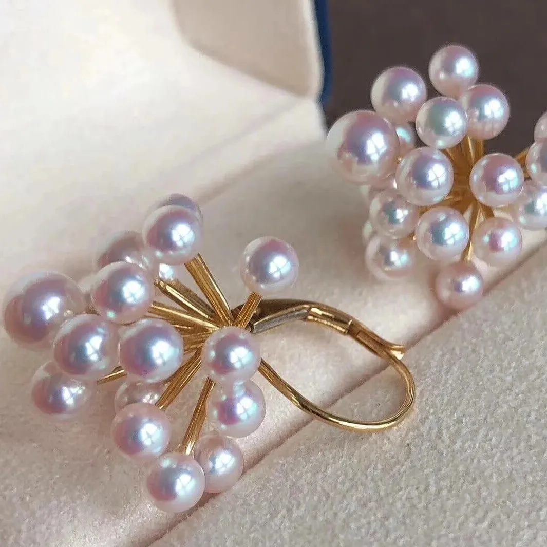 White Akoya Pearl Amaranth Flower Dangle Earrings