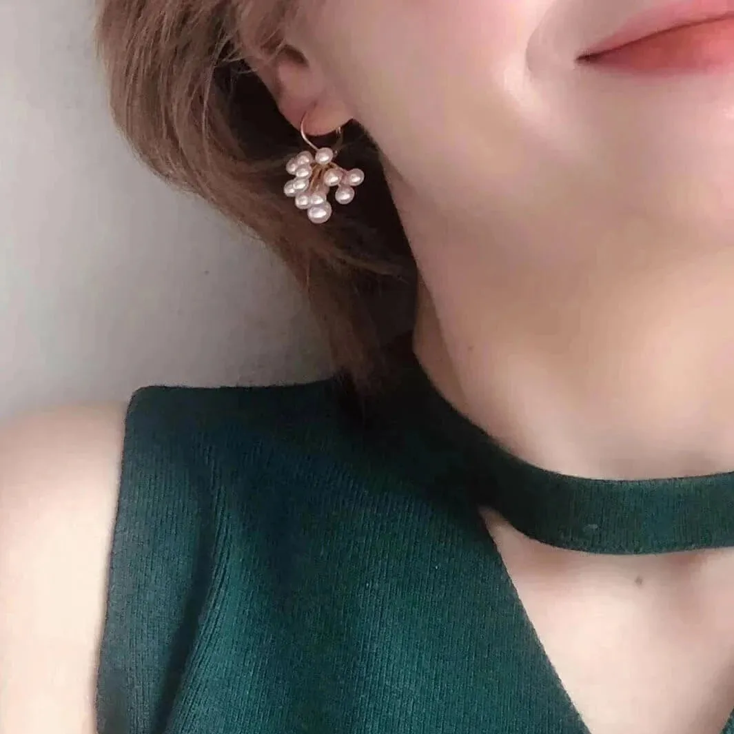 White Akoya Pearl Amaranth Flower Dangle Earrings