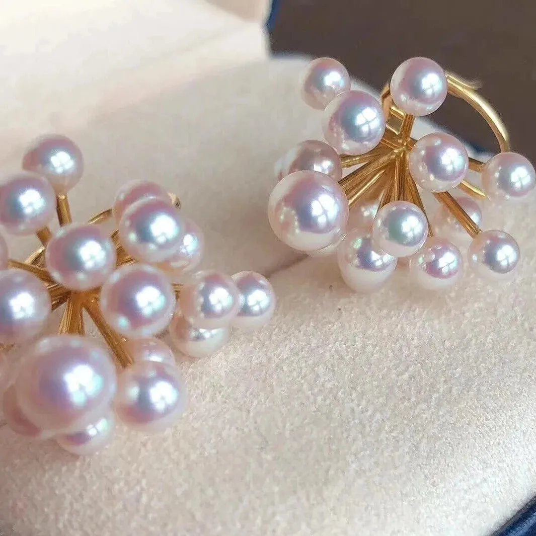 White Akoya Pearl Amaranth Flower Dangle Earrings